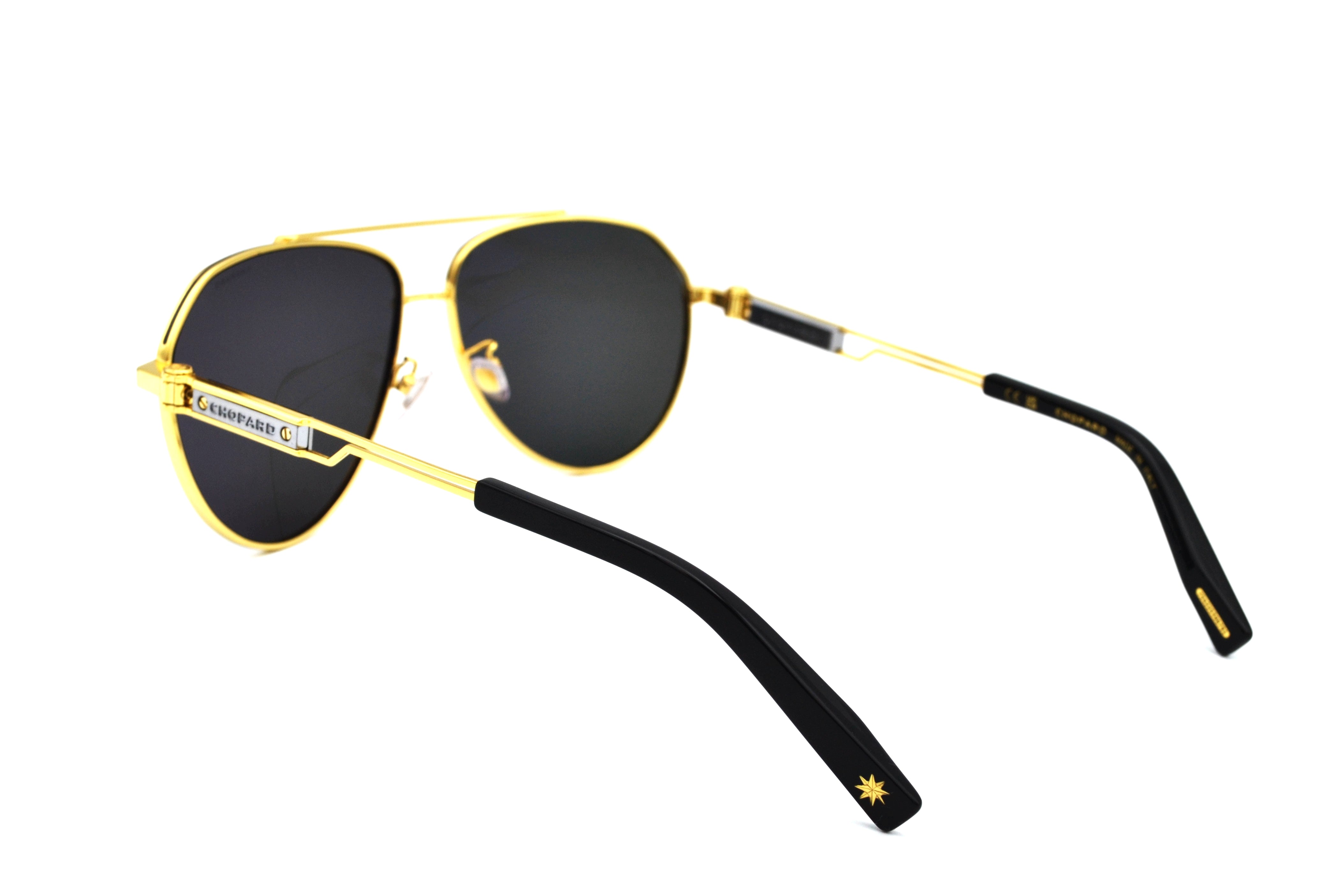 Gafas de sol Chopard SCHG63 400P Diseño de aviador dorado y plateado