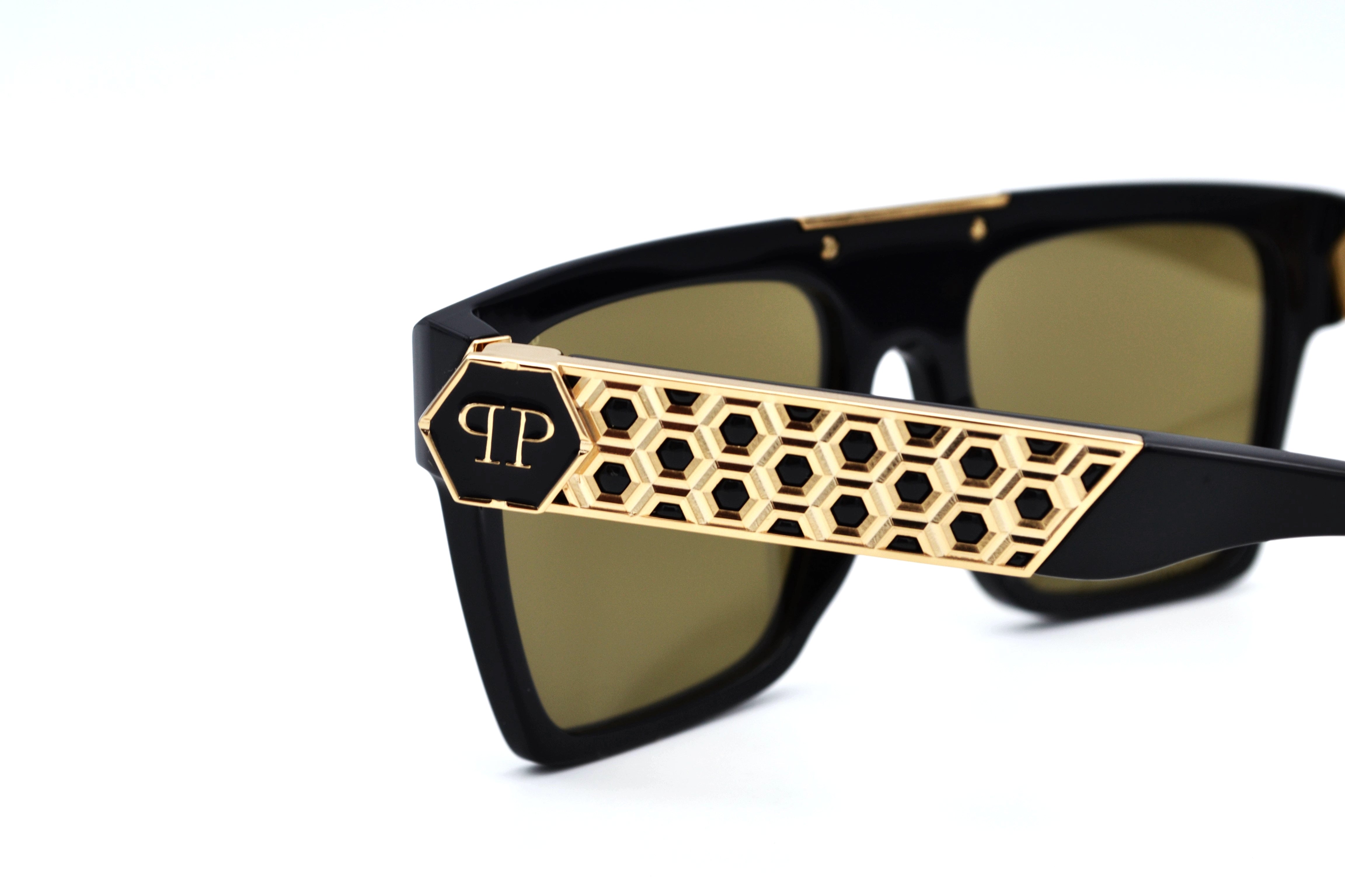 Gafas de sol Philipp Plein - 23K Gold Plated - Plein Badge SPP080 700G Diseño de acetato y chapado en oro para hombre