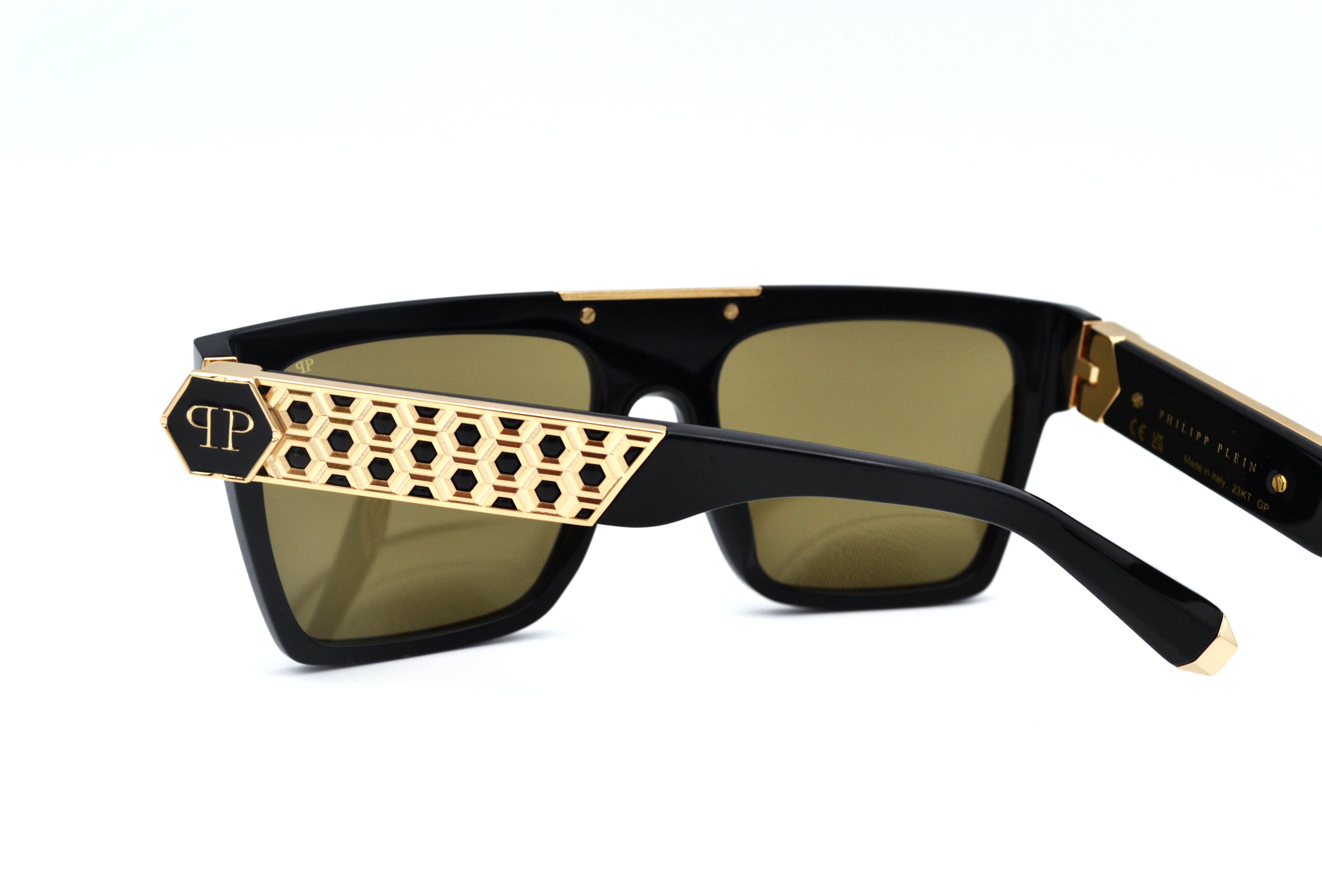 Gafas de sol Philipp Plein - 23K Gold Plated - Plein Badge SPP080 700G Diseño de acetato y chapado en oro para hombre