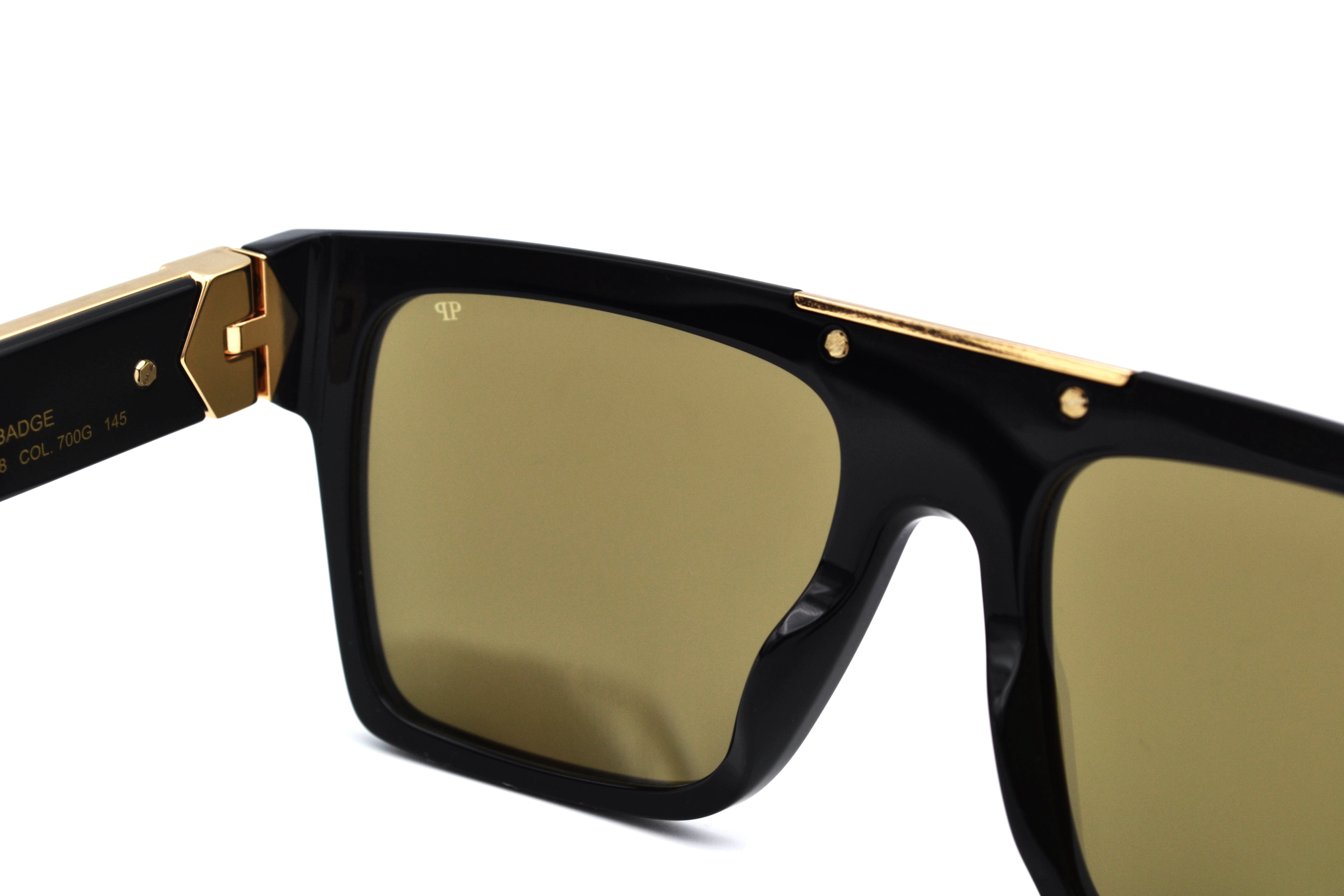 Gafas de sol Philipp Plein - 23K Gold Plated - Plein Badge SPP080 700G Diseño de acetato y chapado en oro para hombre