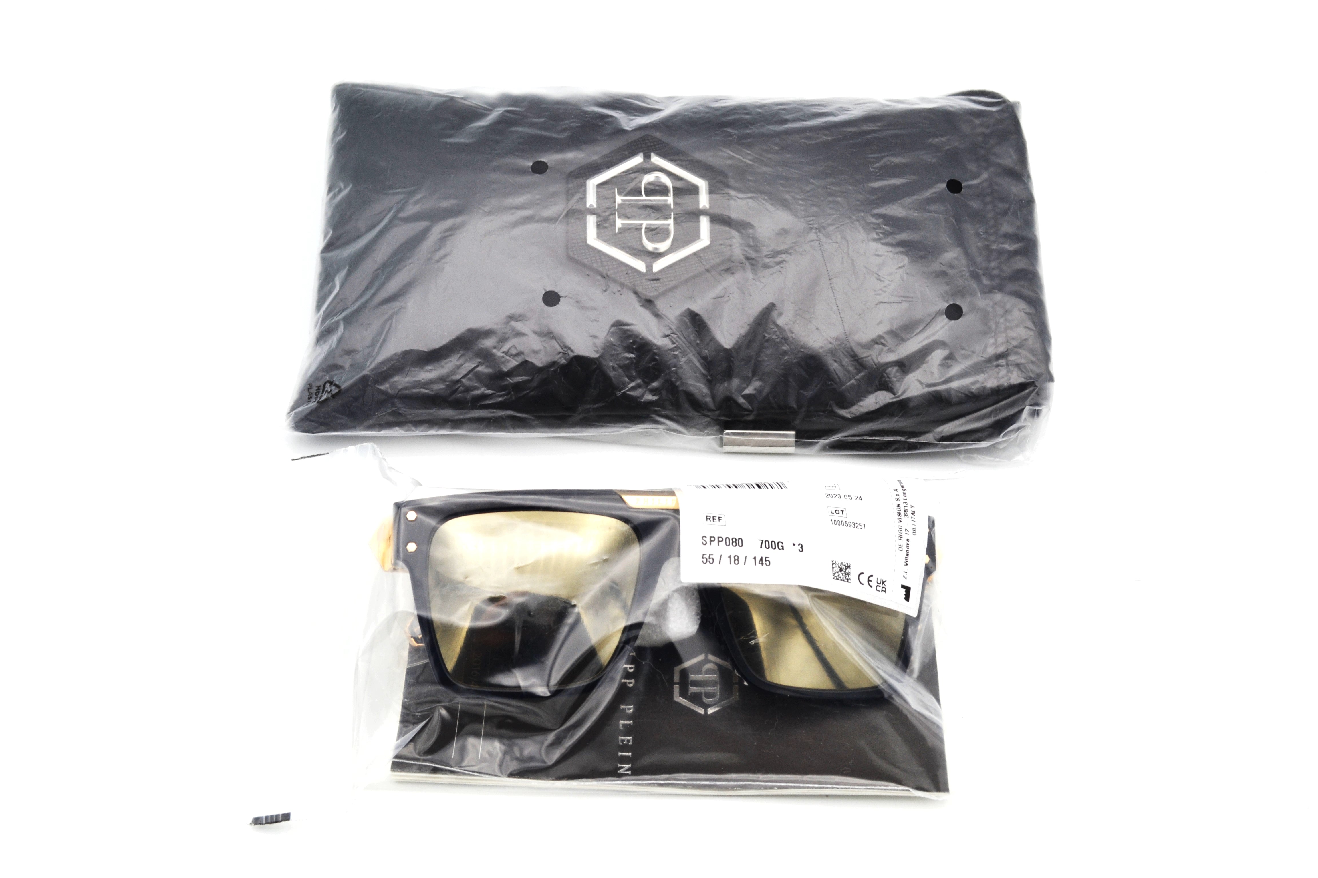 Gafas de sol Philipp Plein - 23K Gold Plated - Plein Badge SPP080 700G Diseño de acetato y chapado en oro para hombre