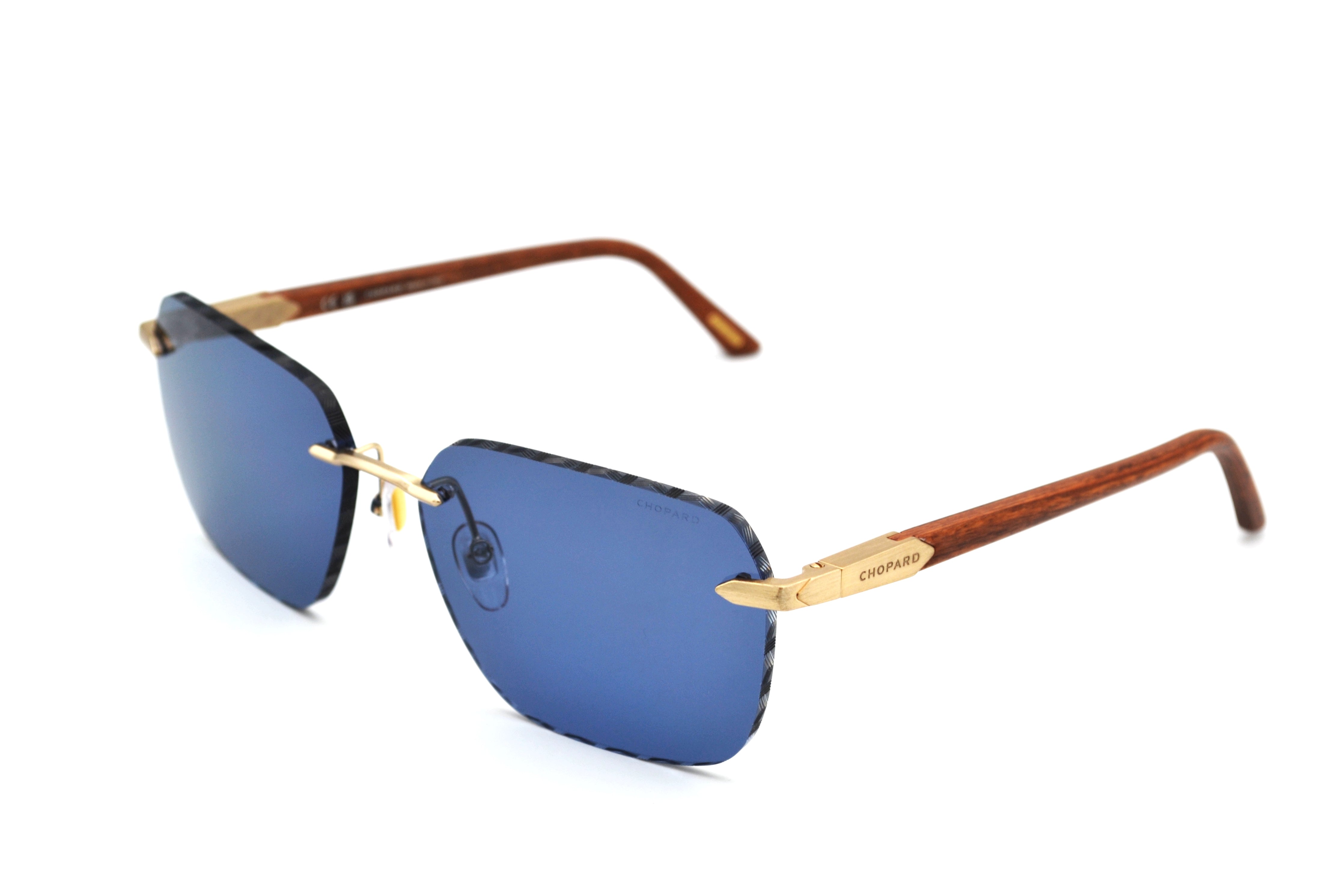 Gafas de sol Chopard SCHG62V 383P Diseño rectangular de madera y metal, lentes azules