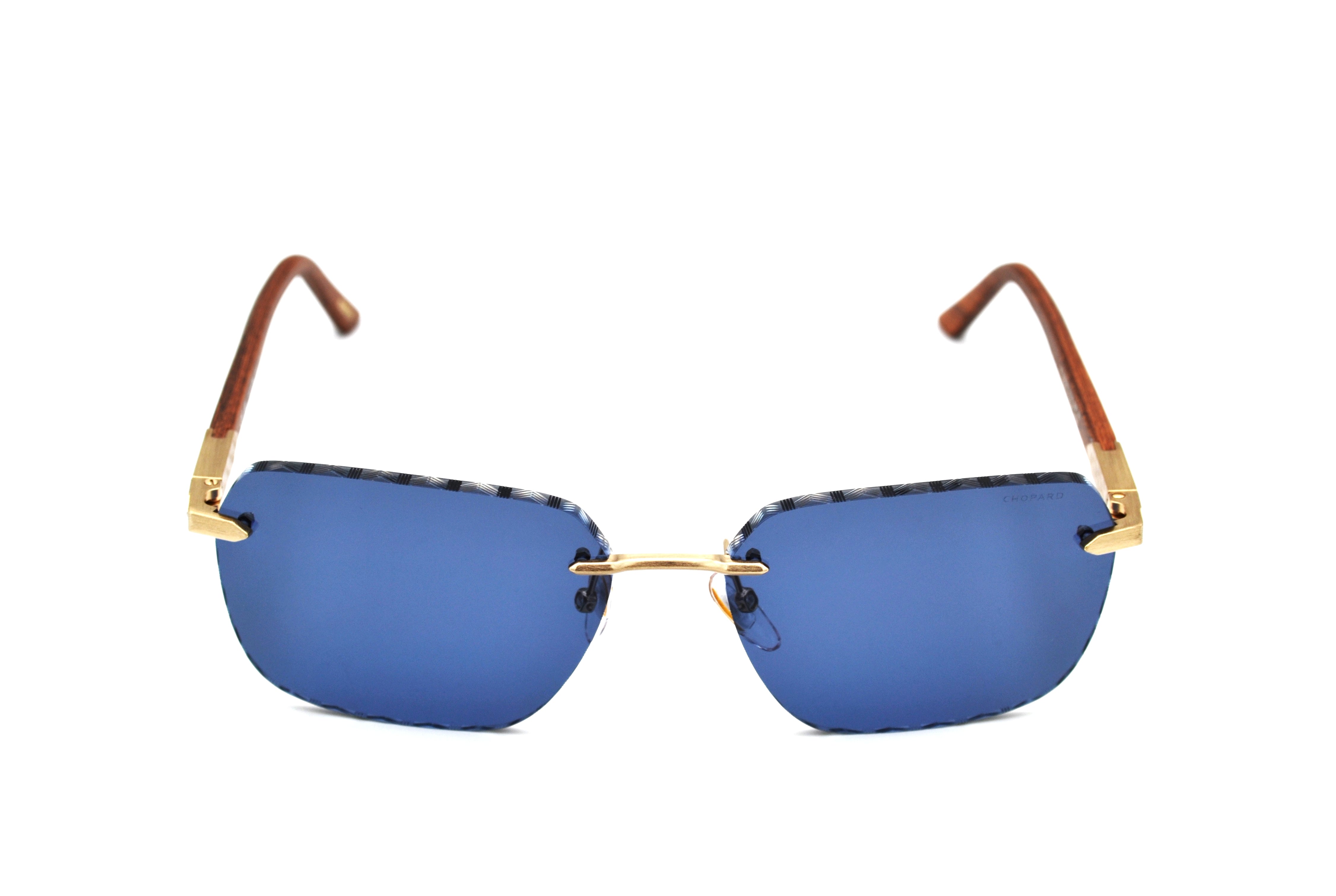 Gafas de sol Chopard SCHG62V 383P Diseño rectangular de madera y metal, lentes azules
