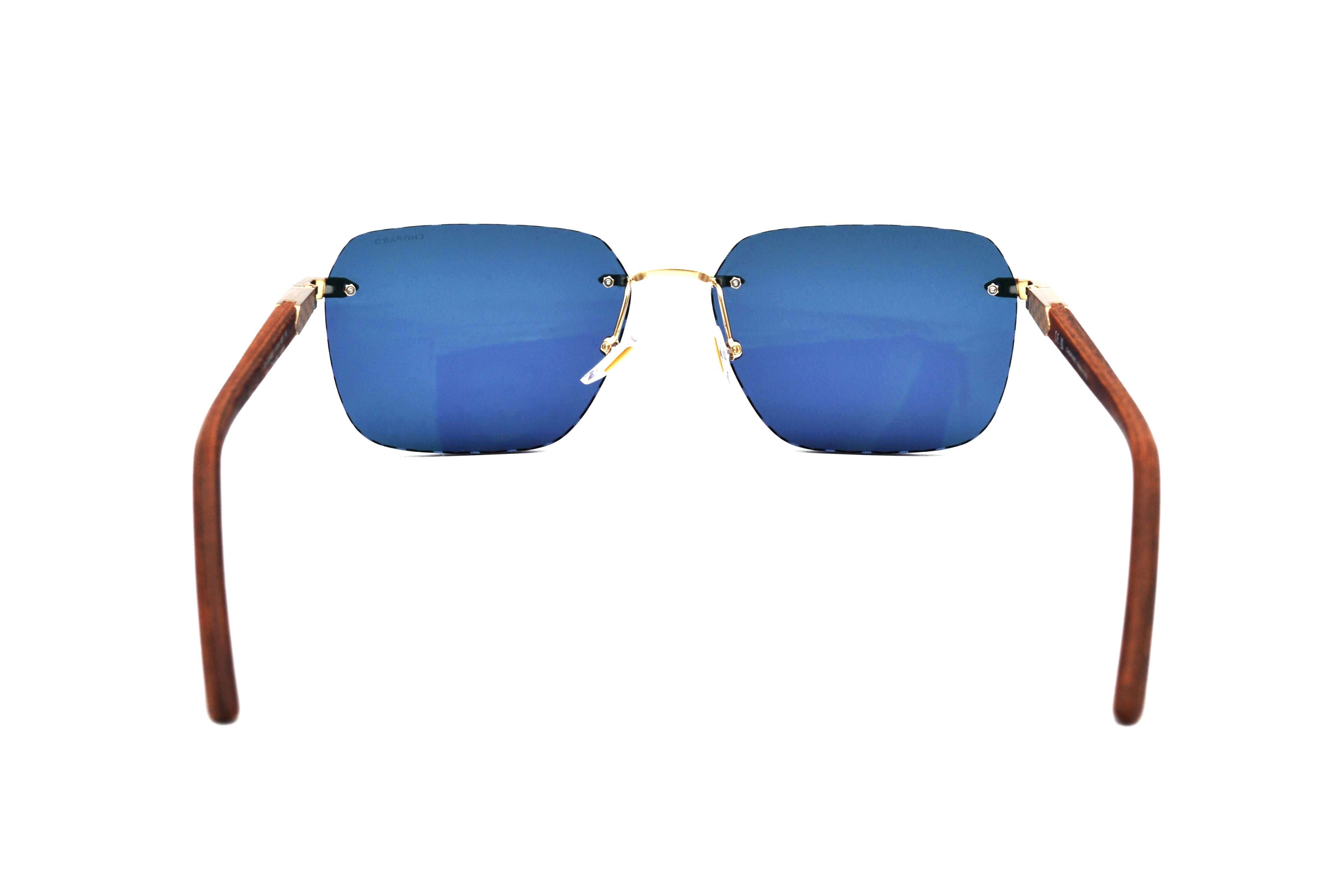 Gafas de sol Chopard SCHG62V 383P Diseño rectangular de madera y metal, lentes azules