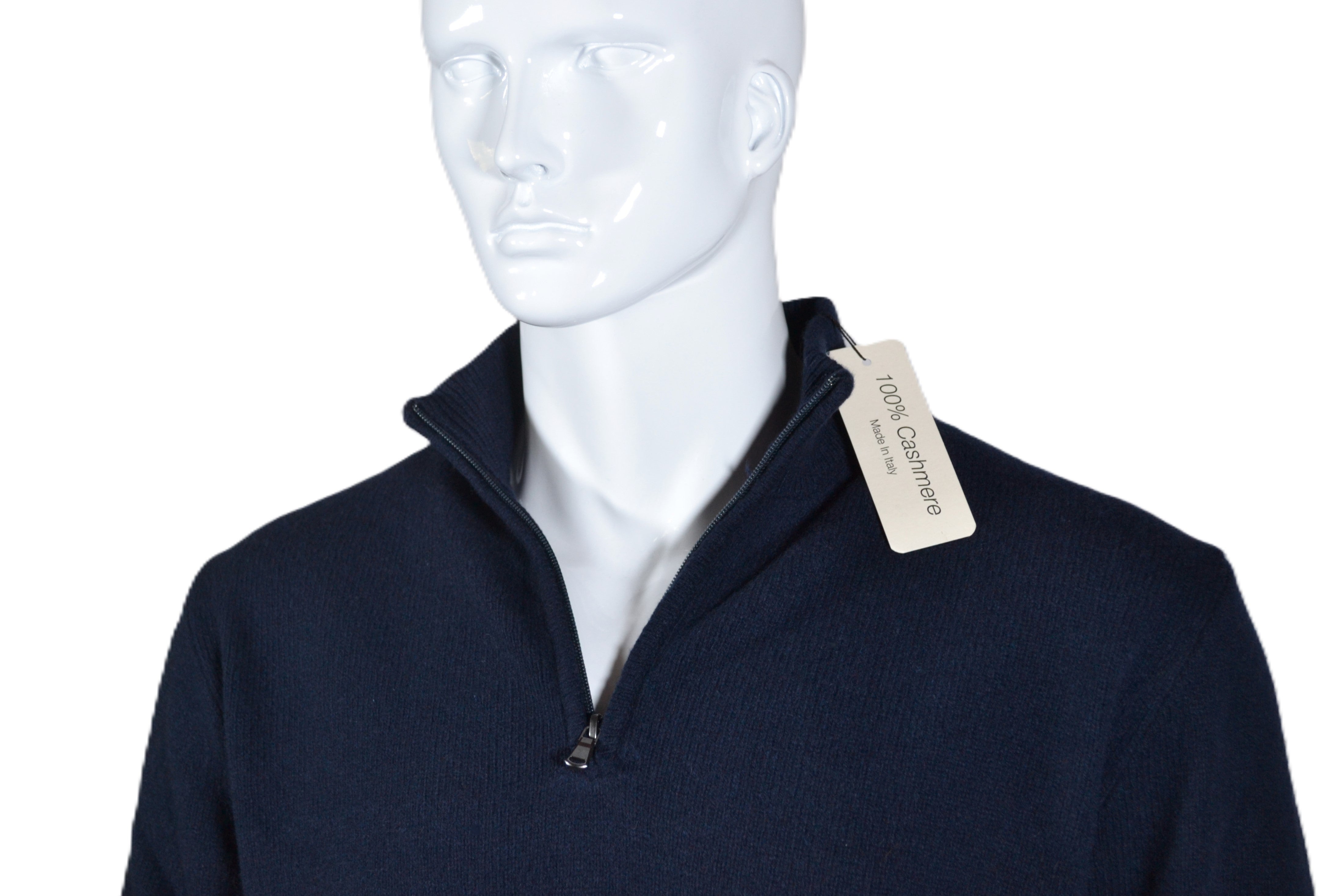 Suéter 100% cashmere, Made in Italy con cremallera zip, color azul marino