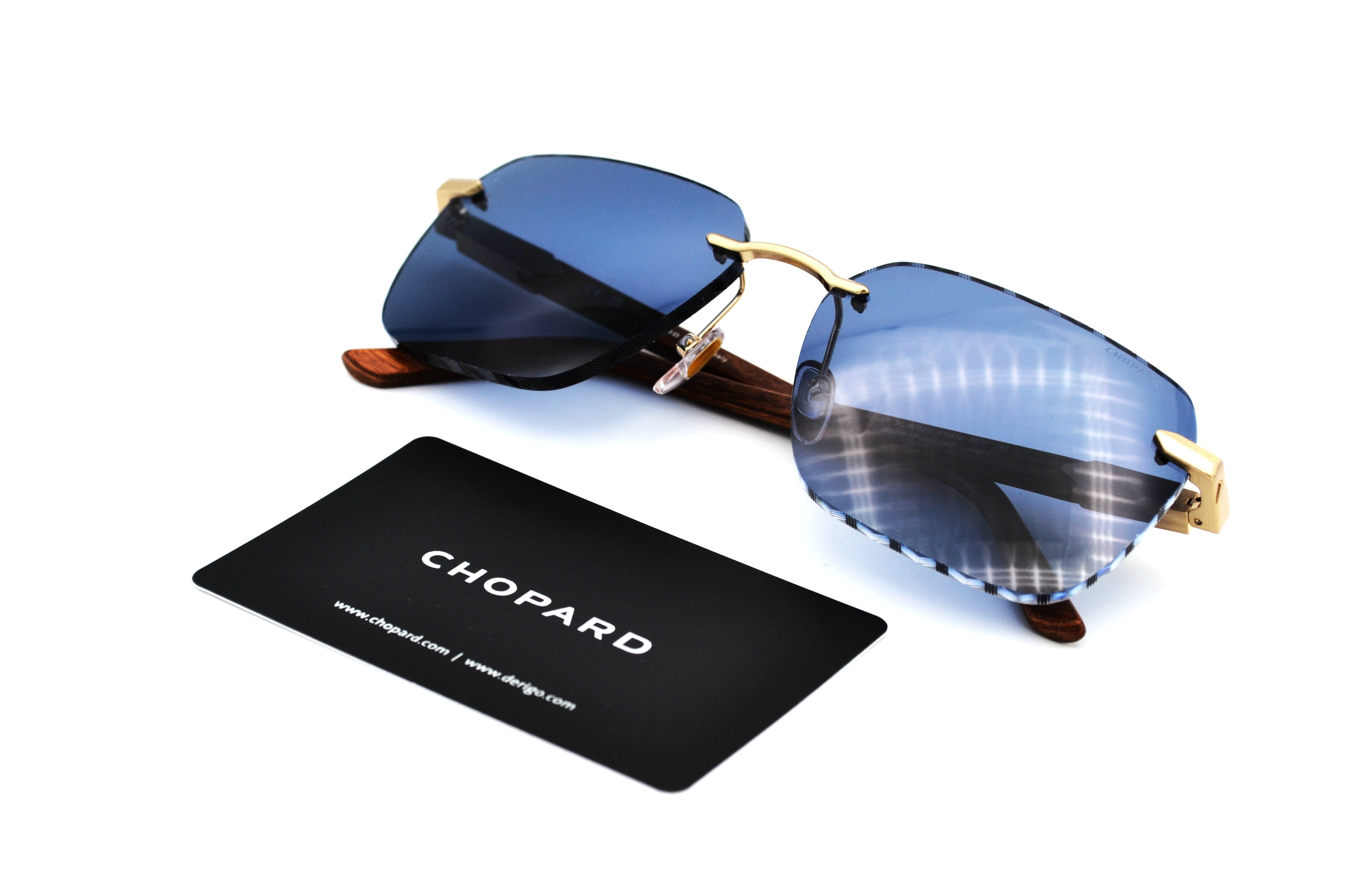 Gafas de sol Chopard SCHG62V 383P Diseño rectangular de madera y metal, lentes azules