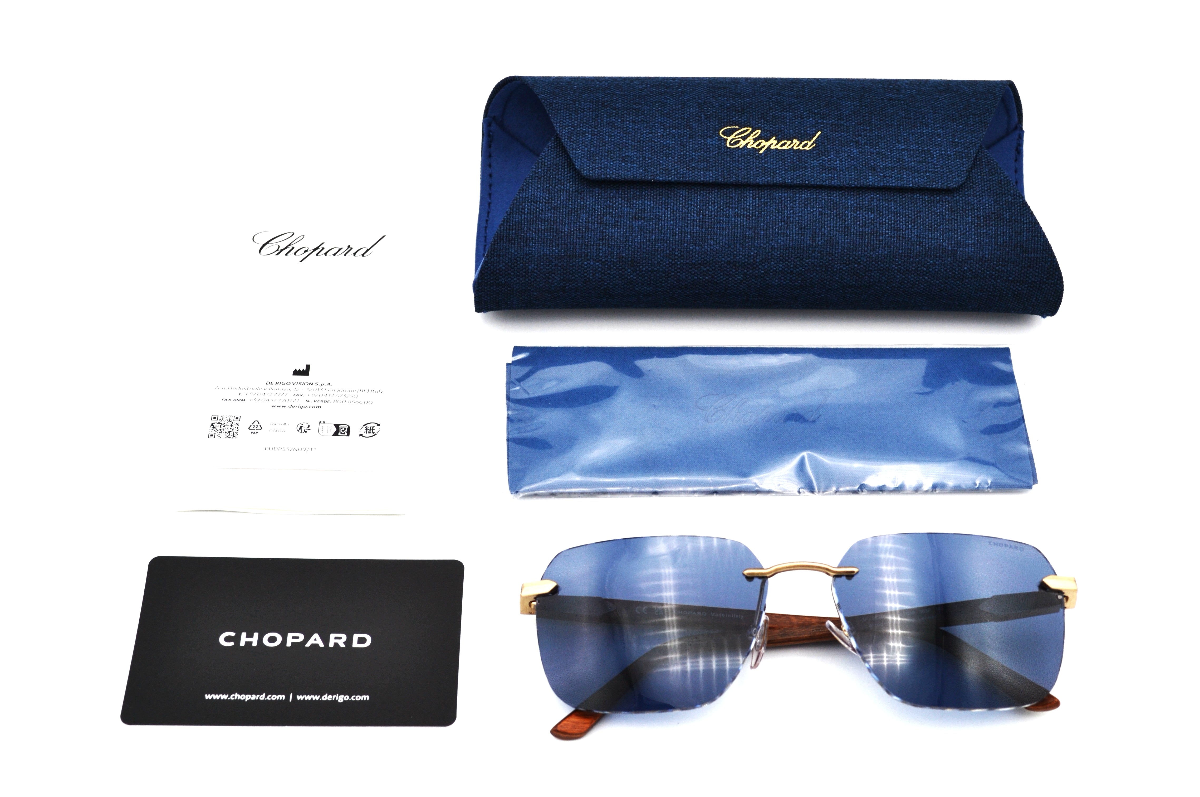 Gafas de sol Chopard SCHG62V 383P Diseño rectangular de madera y metal, lentes azules