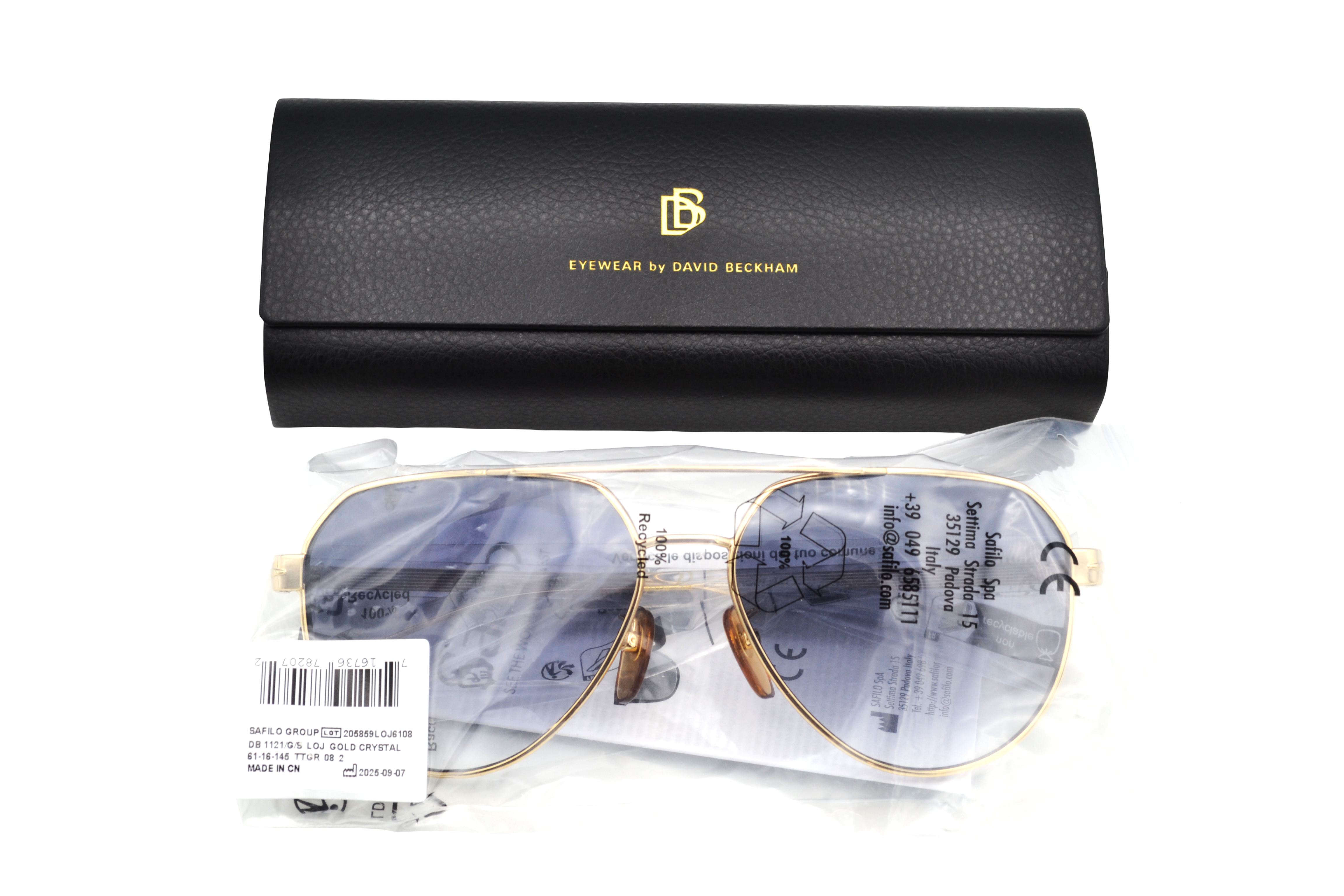 Gafas de sol David Beckham DB1121 - Diseño de aviador de metal dorado para hombre