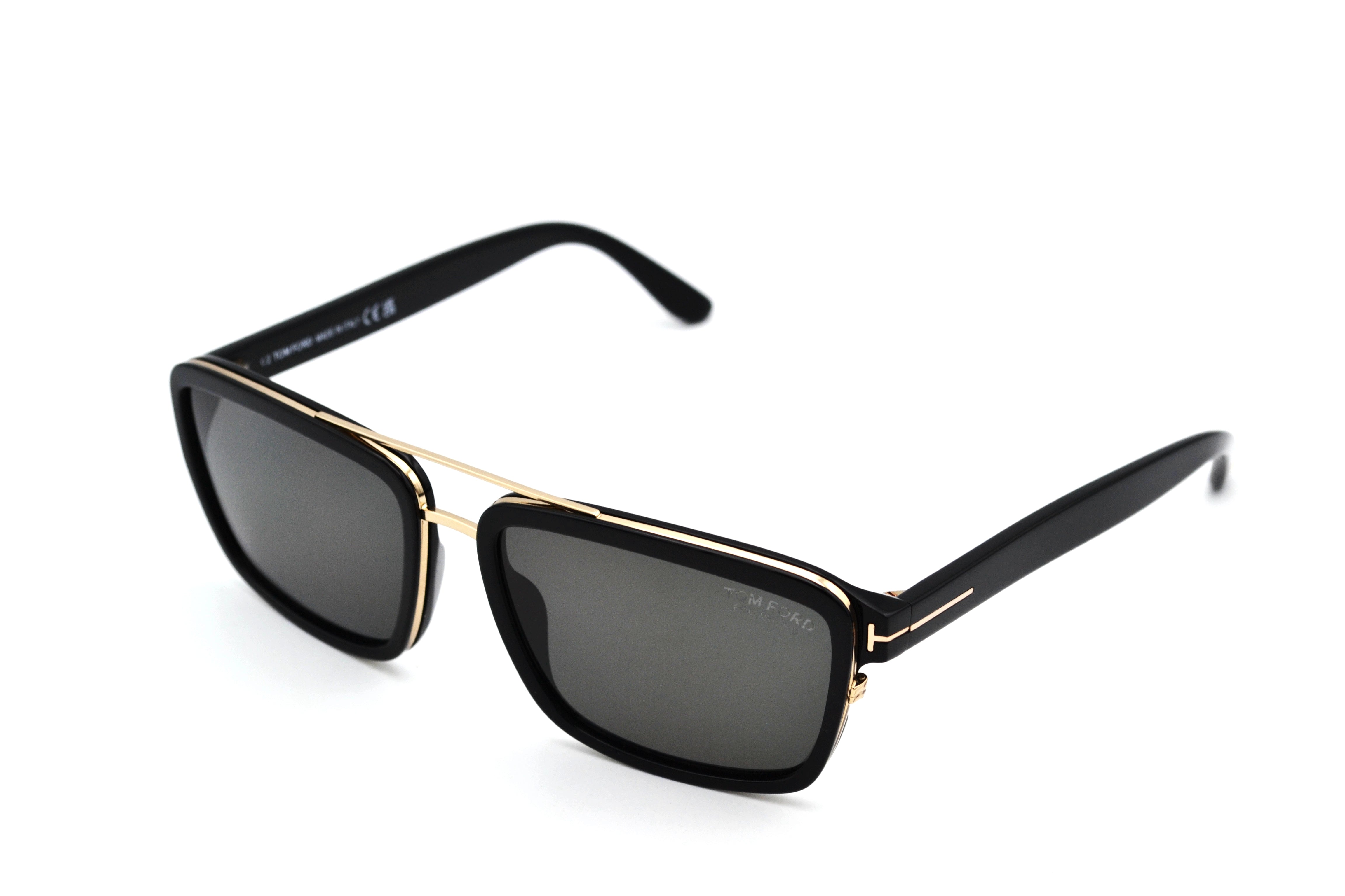 Gafas de sol Tom Ford ANDERS TF780 01D - Diseño rectangular acetato y metal dorado