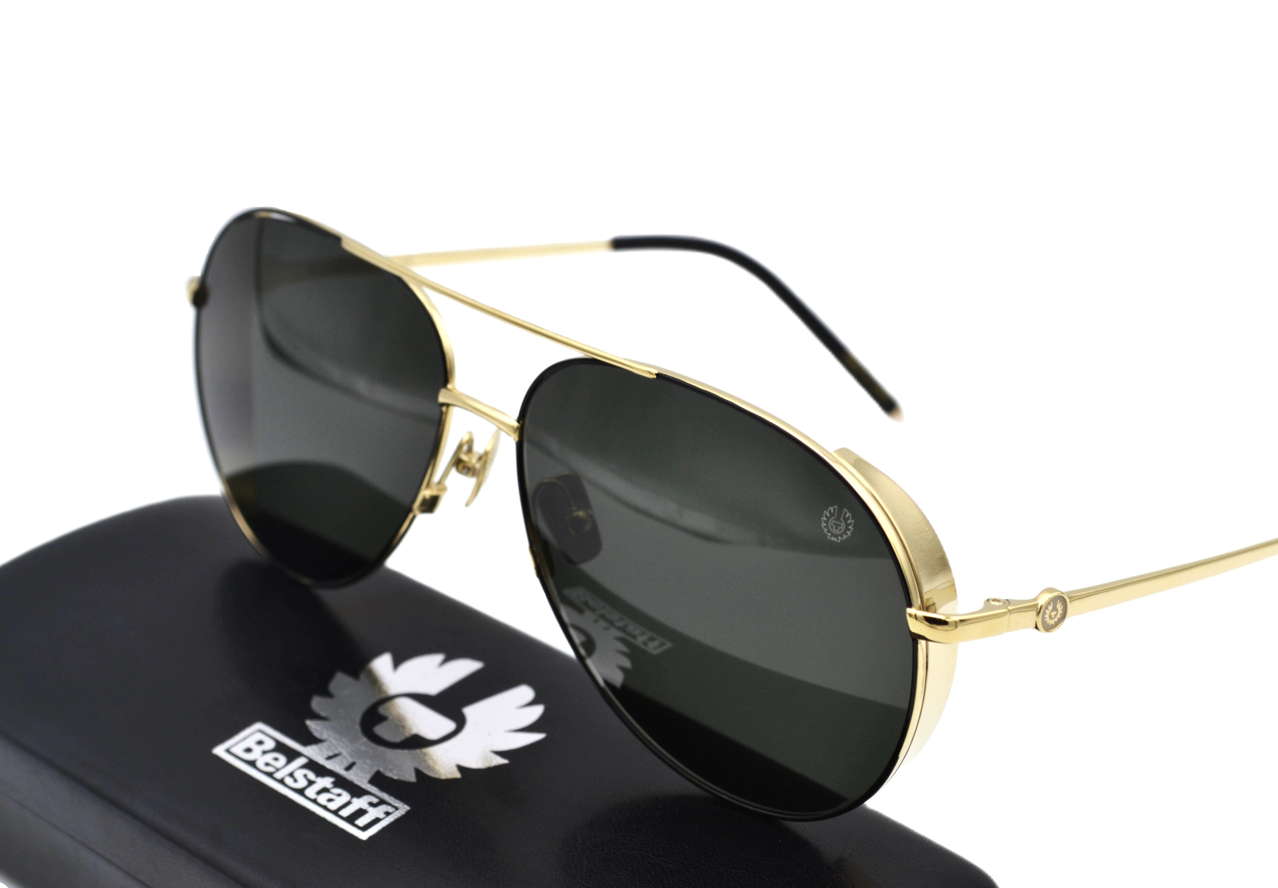 Gafas de sol Belstaff ARCHER Dorado, Diseño de aviador de metal, Fabricado en Japón