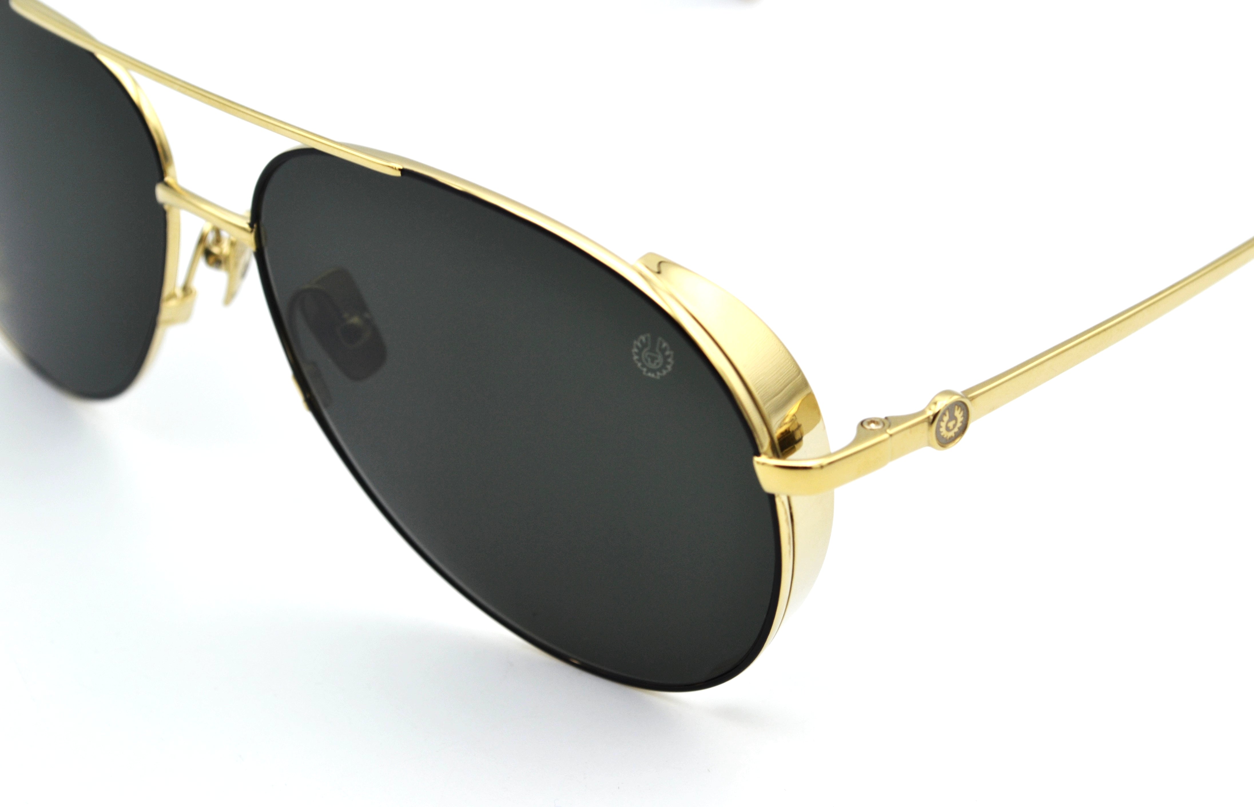 Gafas de sol Belstaff ARCHER Dorado, Diseño de aviador de metal, Fabricado en Japón