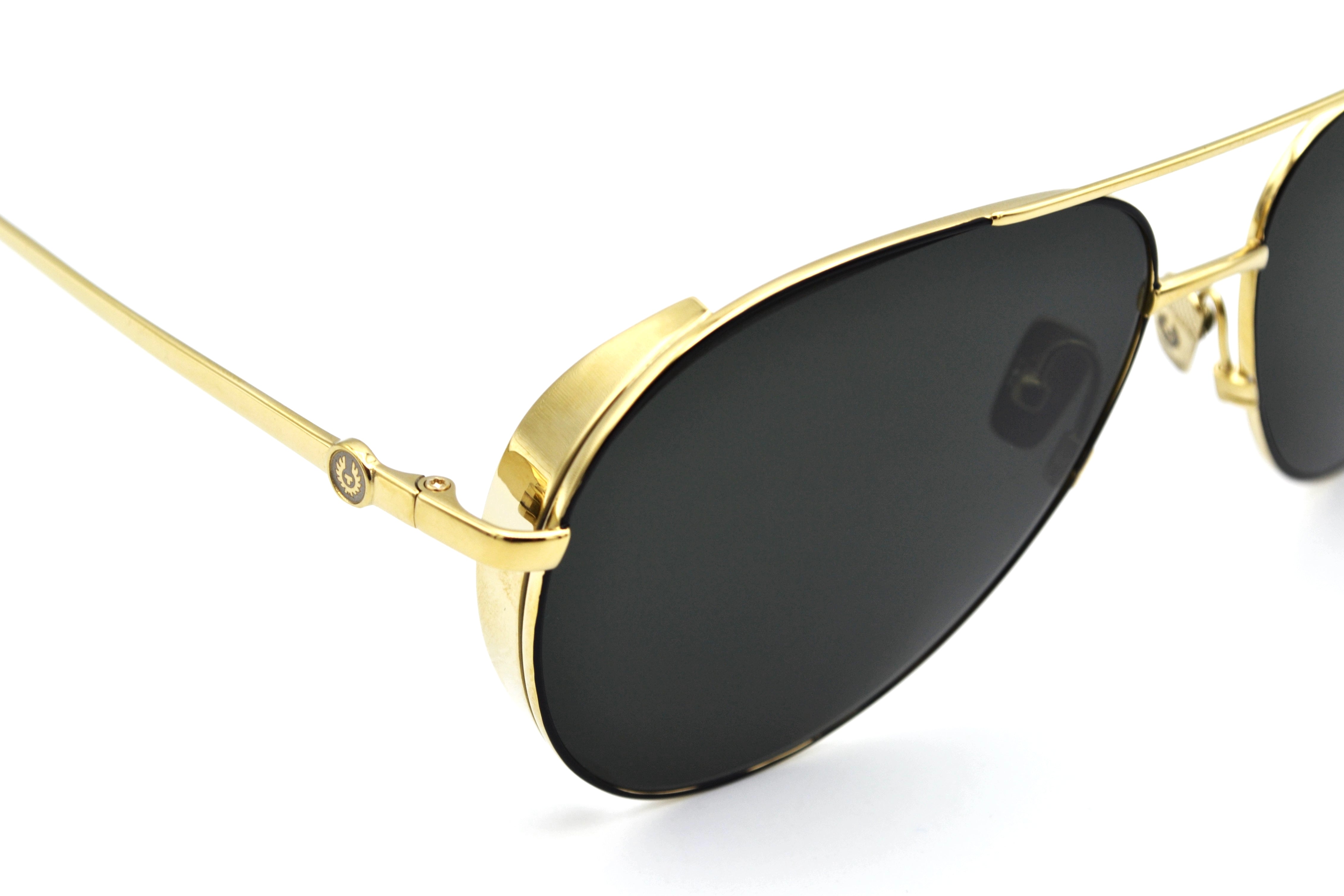 Gafas de sol Belstaff ARCHER Dorado, Diseño de aviador de metal, Fabricado en Japón