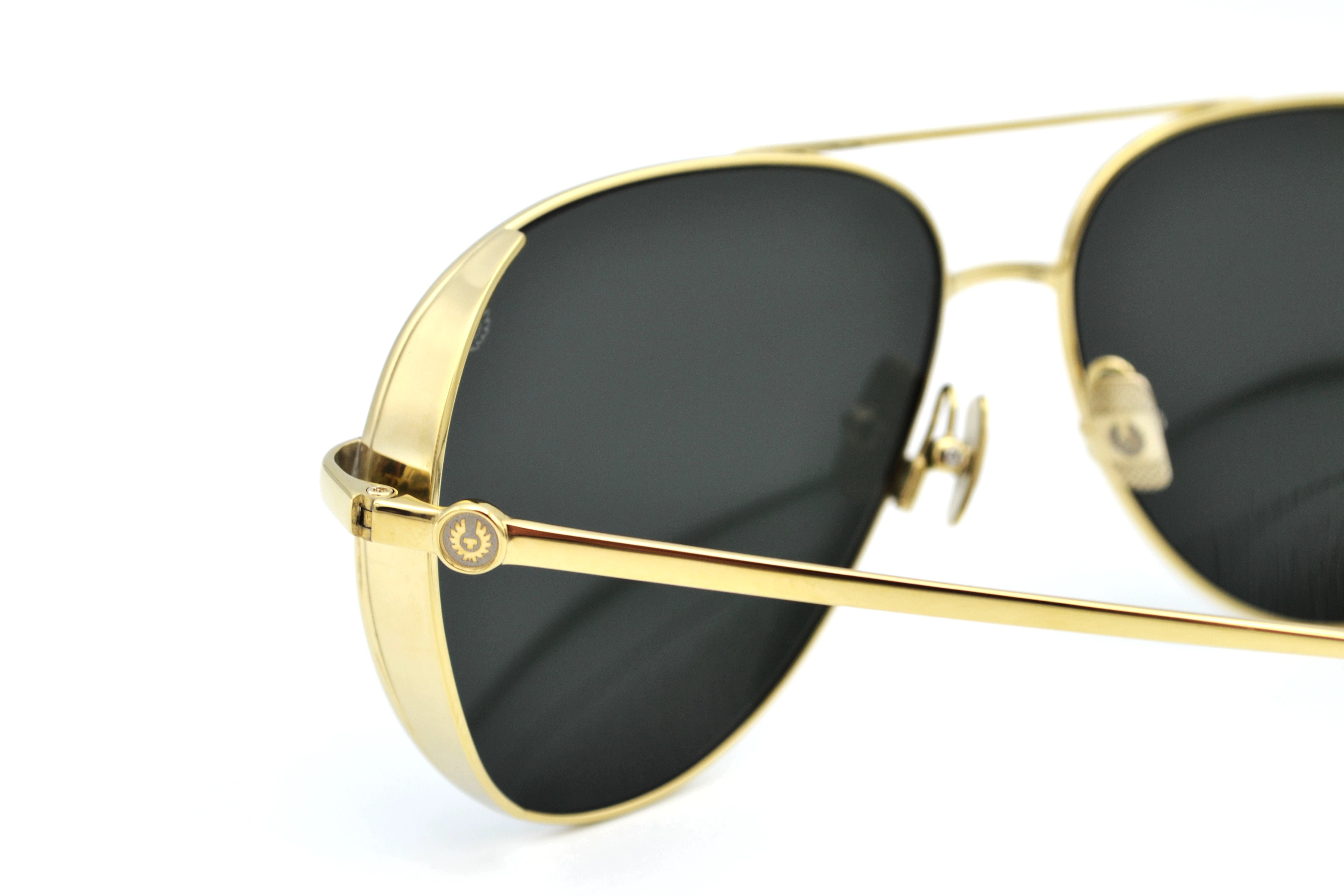 Gafas de sol Belstaff ARCHER Dorado, Diseño de aviador de metal, Fabricado en Japón