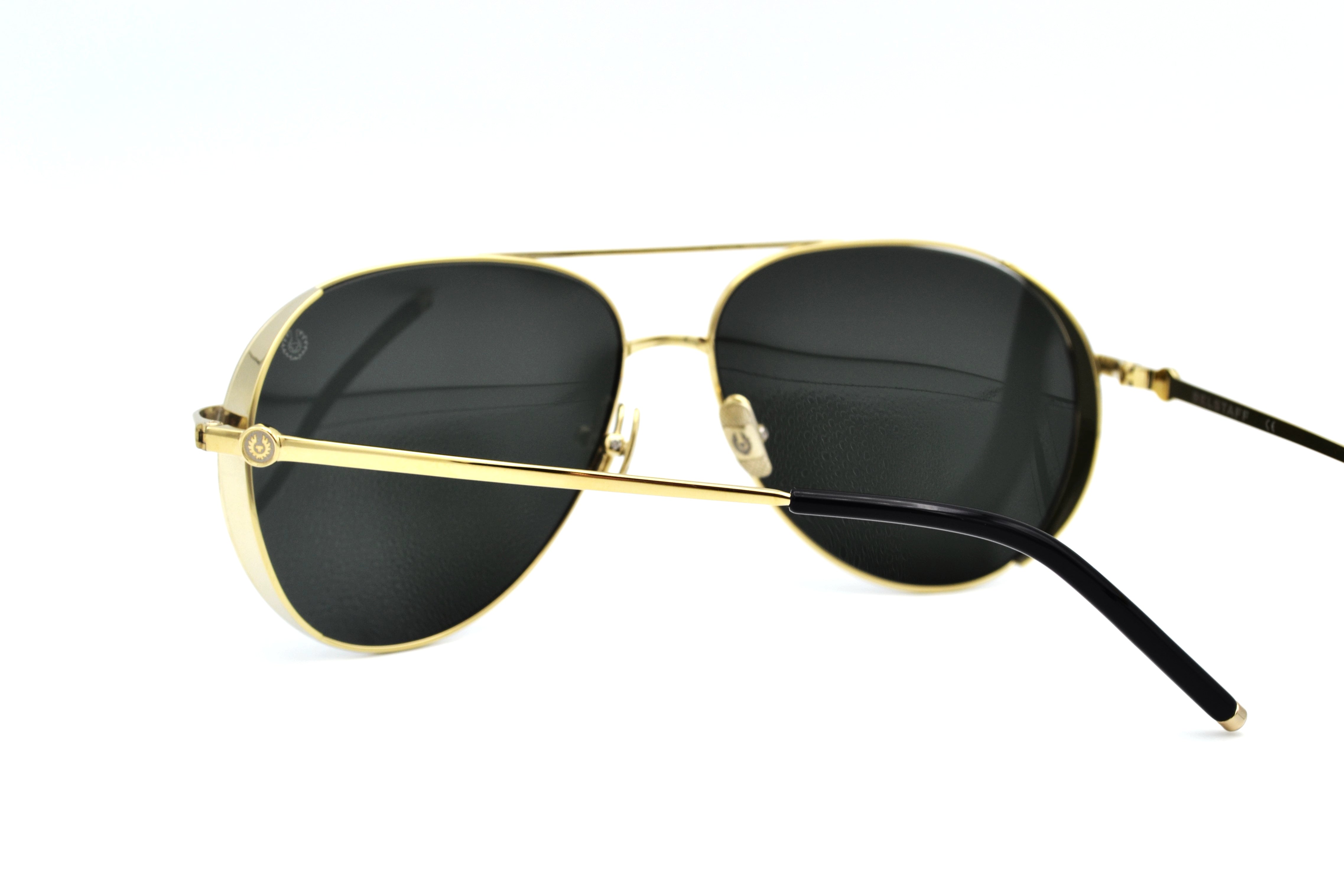 Gafas de sol Belstaff ARCHER Dorado, Diseño de aviador de metal, Fabricado en Japón
