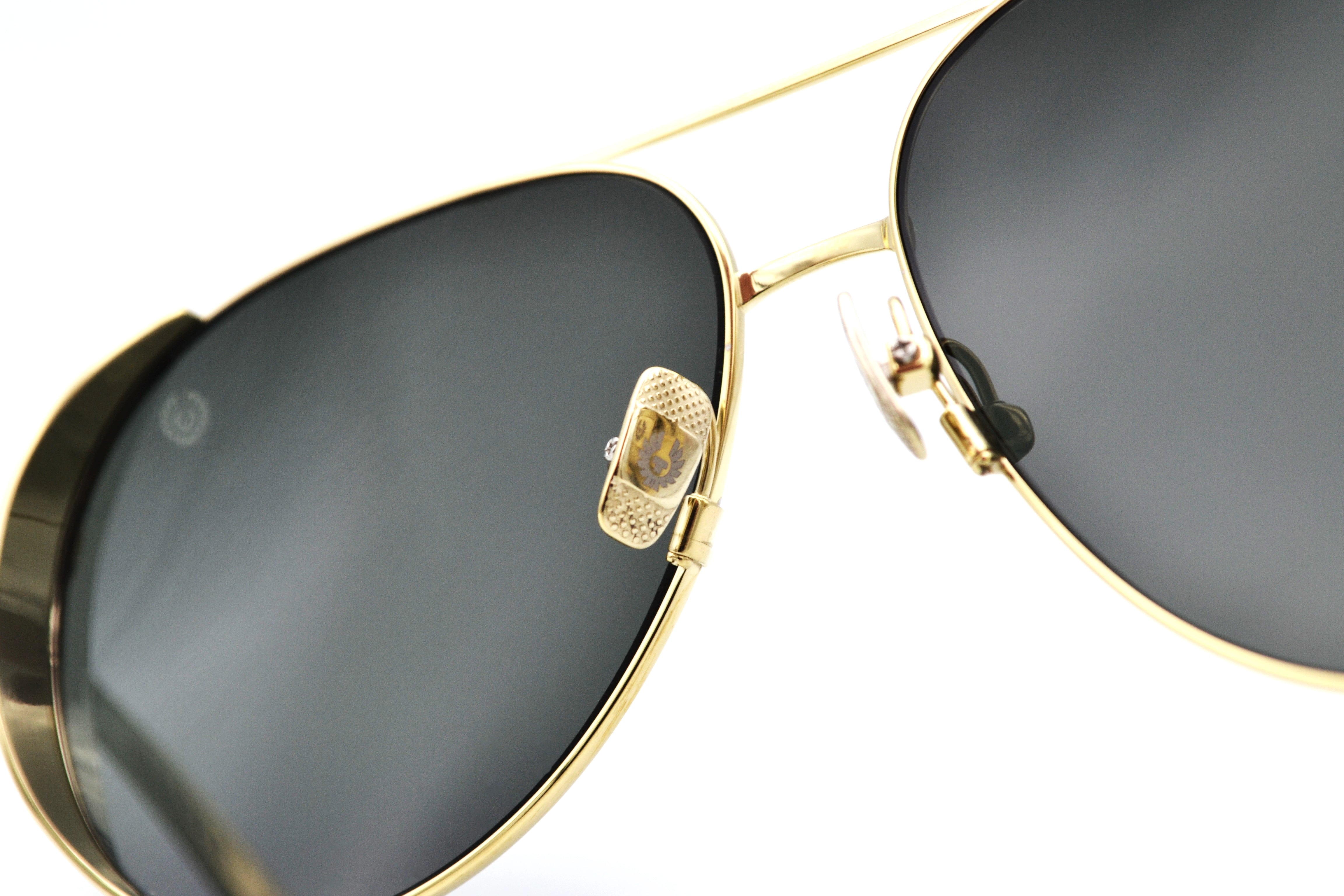 Gafas de sol Belstaff ARCHER Dorado, Diseño de aviador de metal, Fabricado en Japón