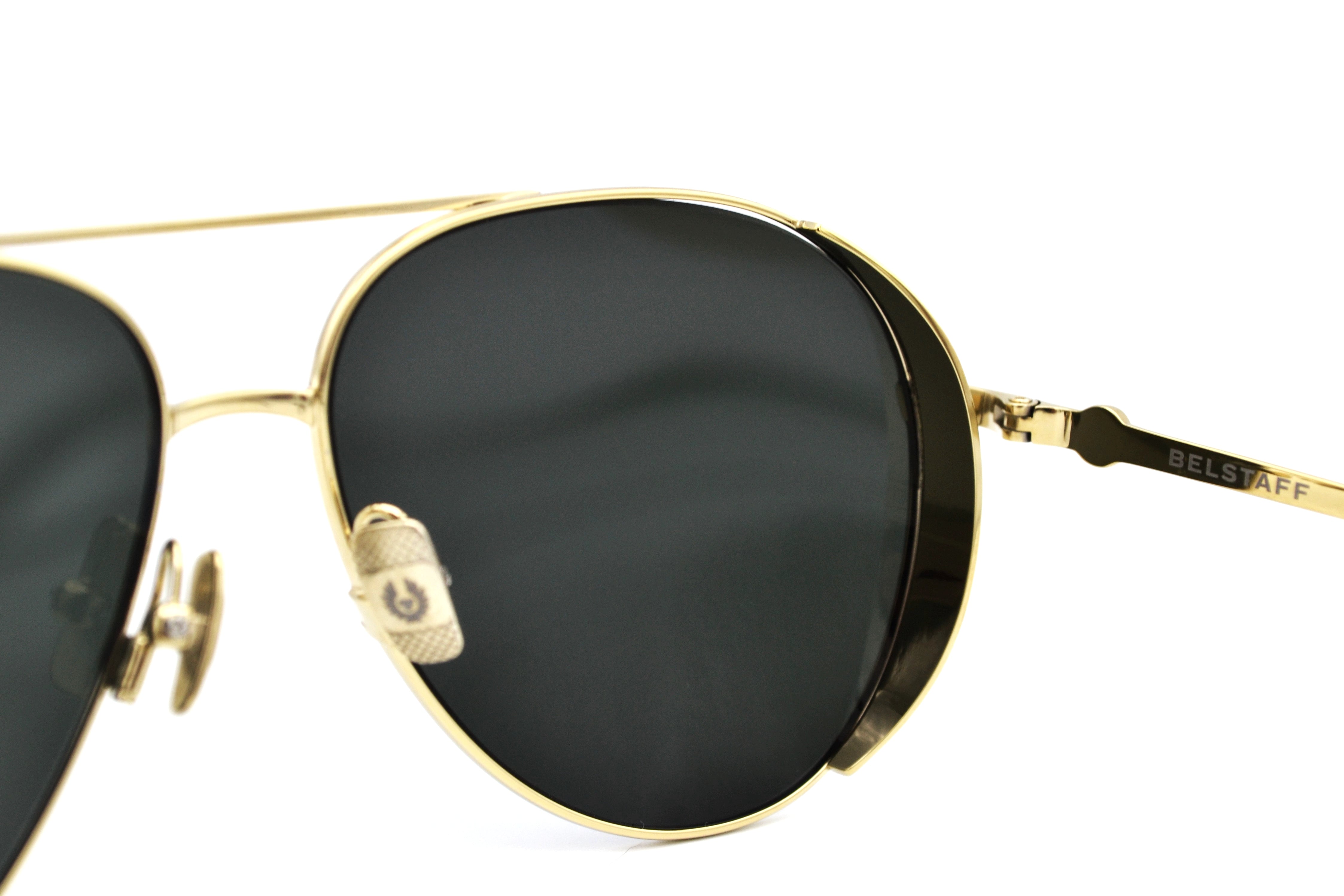 Gafas de sol Belstaff ARCHER Dorado, Diseño de aviador de metal, Fabricado en Japón
