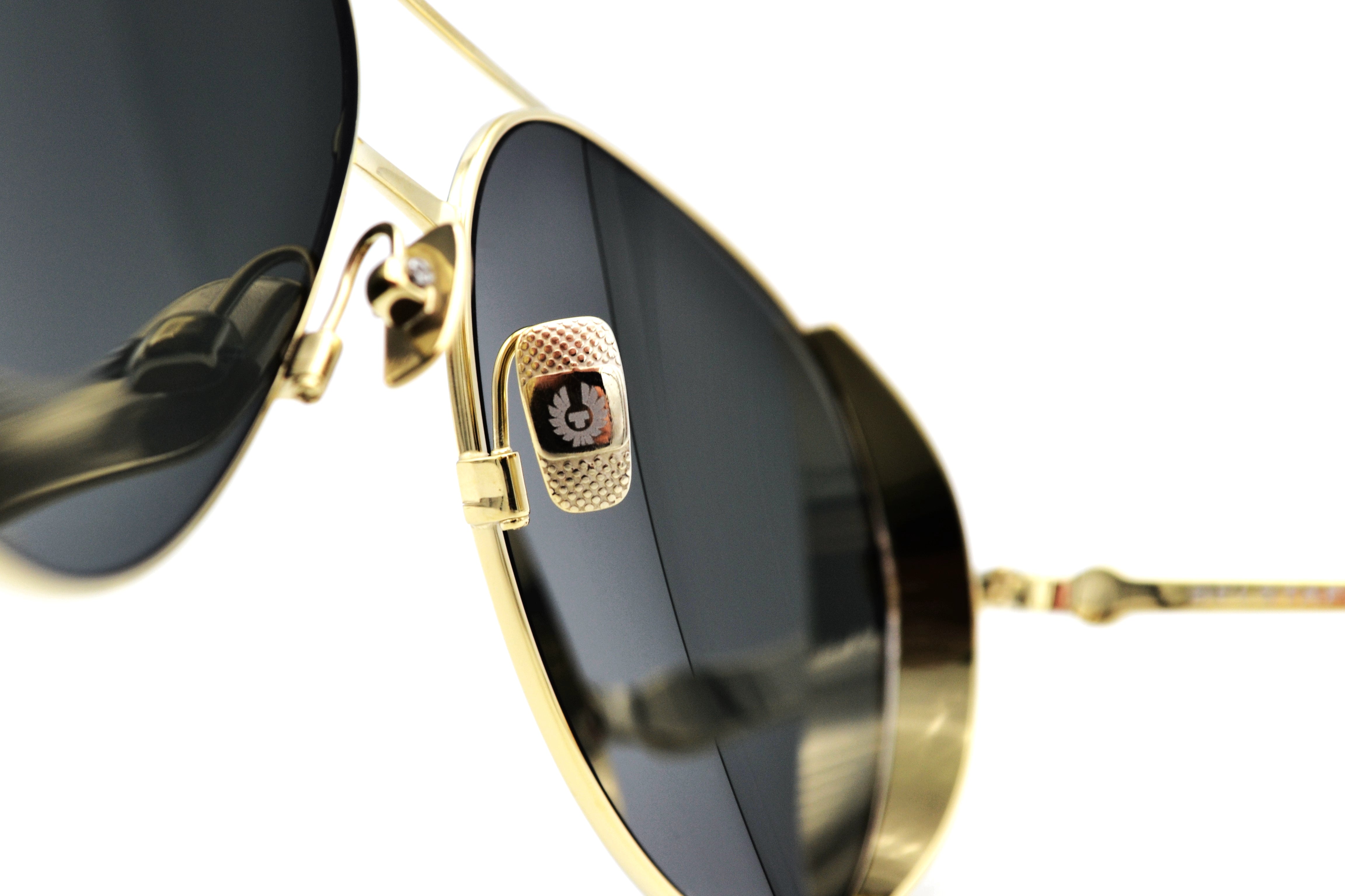 Gafas de sol Belstaff ARCHER Dorado, Diseño de aviador de metal, Fabricado en Japón