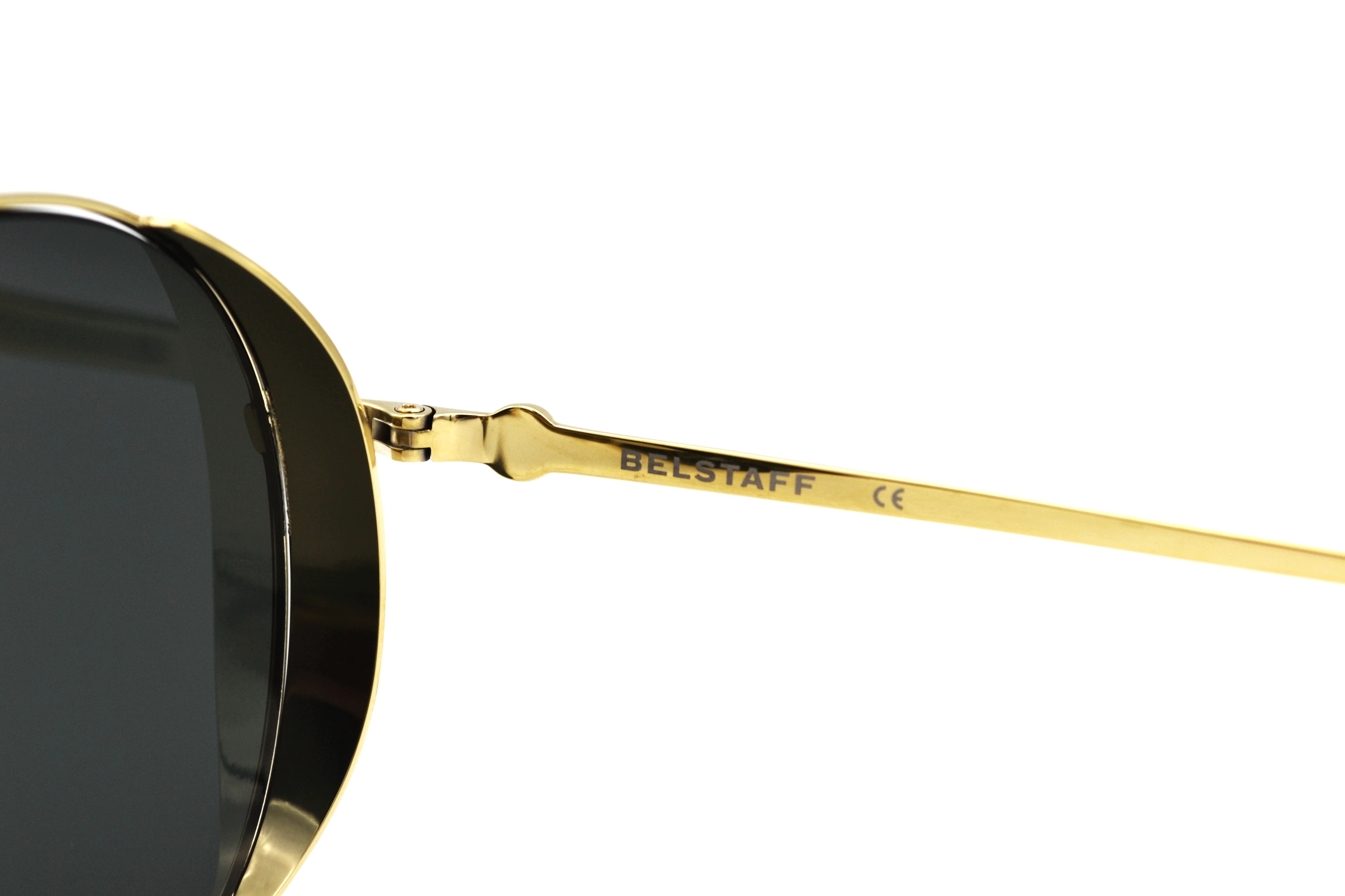 Gafas de sol Belstaff ARCHER Dorado, Diseño de aviador de metal, Fabricado en Japón