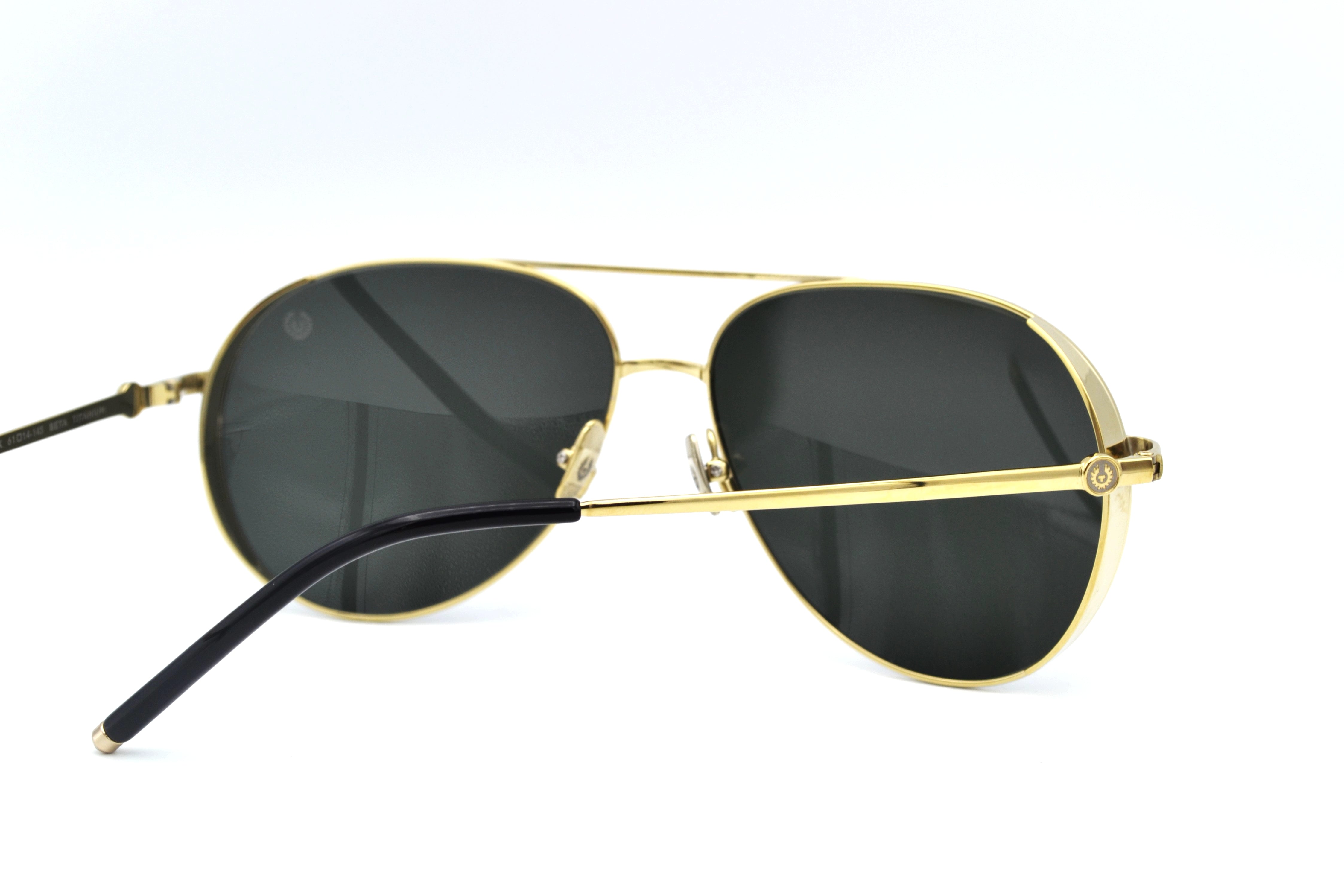Gafas de sol Belstaff ARCHER Dorado, Diseño de aviador de metal, Fabricado en Japón