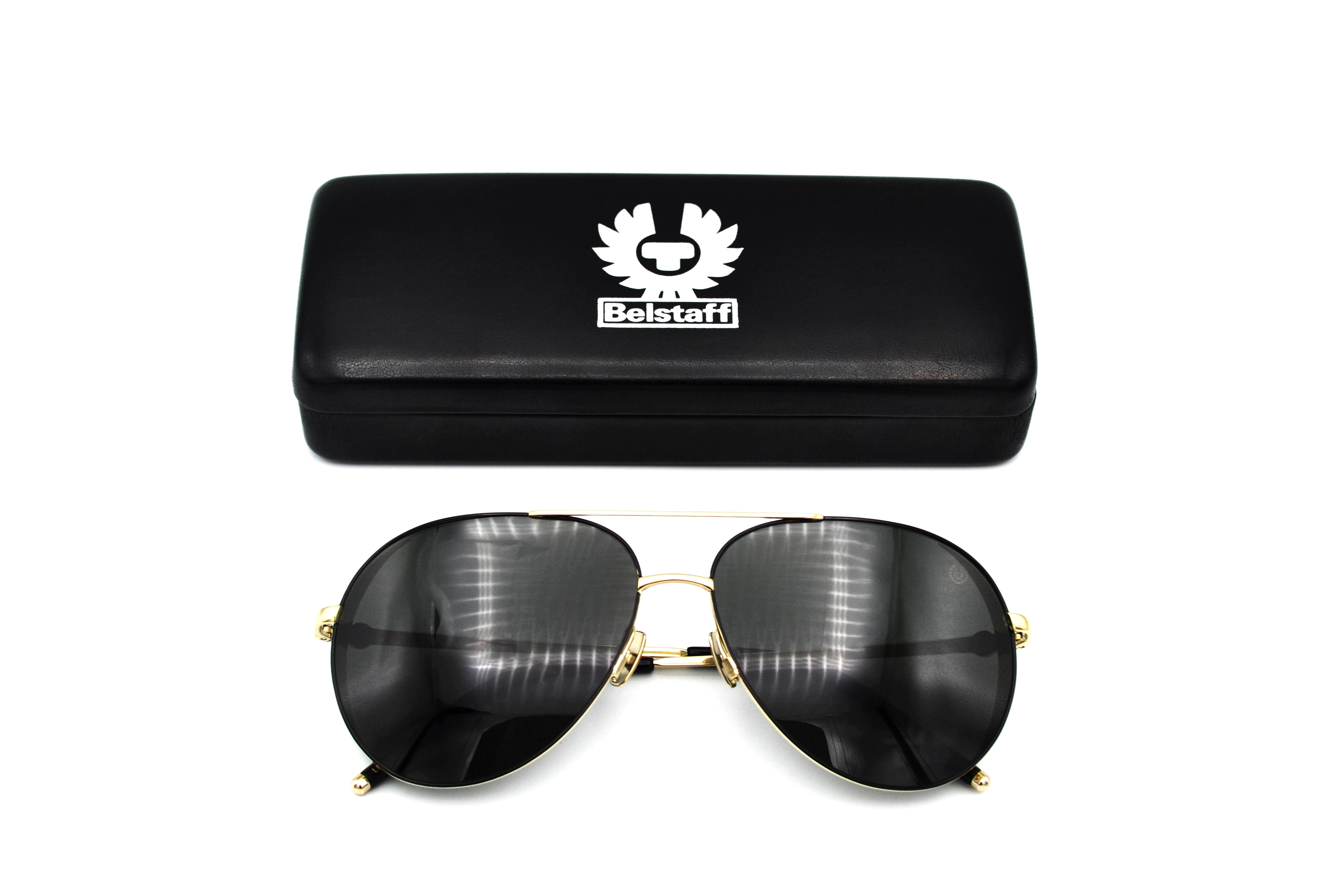 Gafas de sol Belstaff ARCHER Dorado, Diseño de aviador de metal, Fabricado en Japón