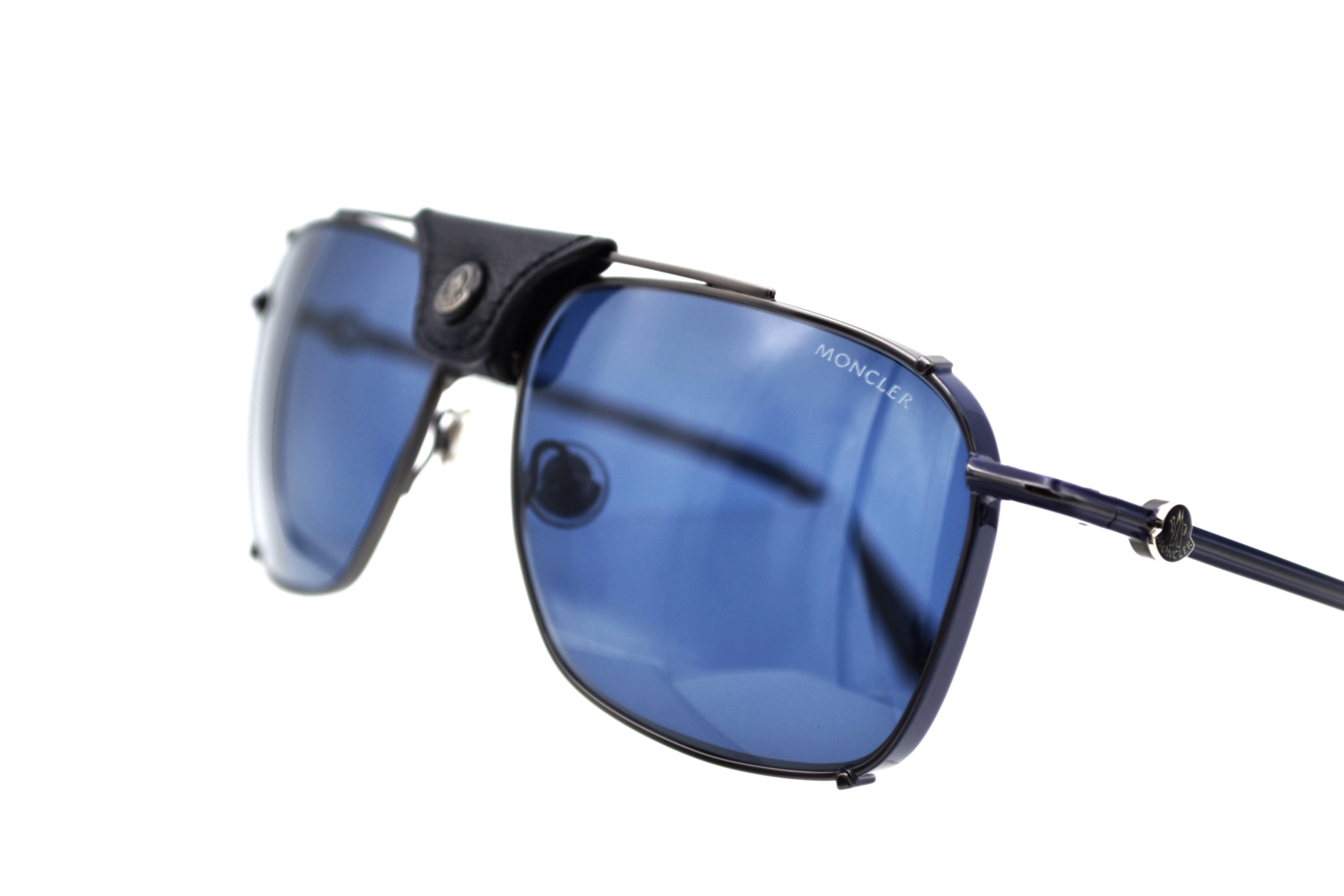 Moncler Gattion ML0287 08V Sunglasses - Polarized Lenses, Rectangular Metal and Leather Design