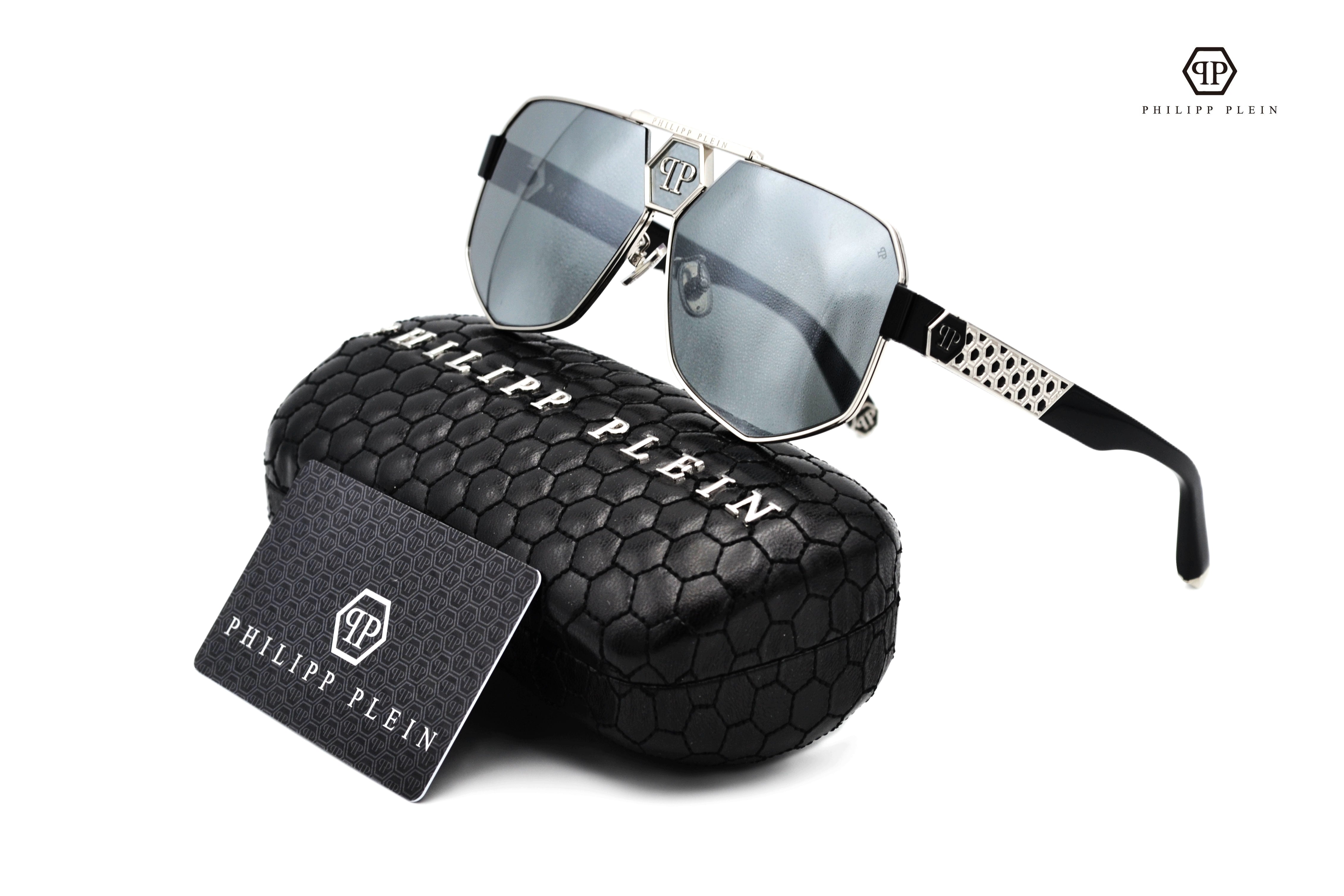 Gafas de sol Philipp Plein - Plein Badge SPP107 Diseño de metal plateado con logo, para hombre