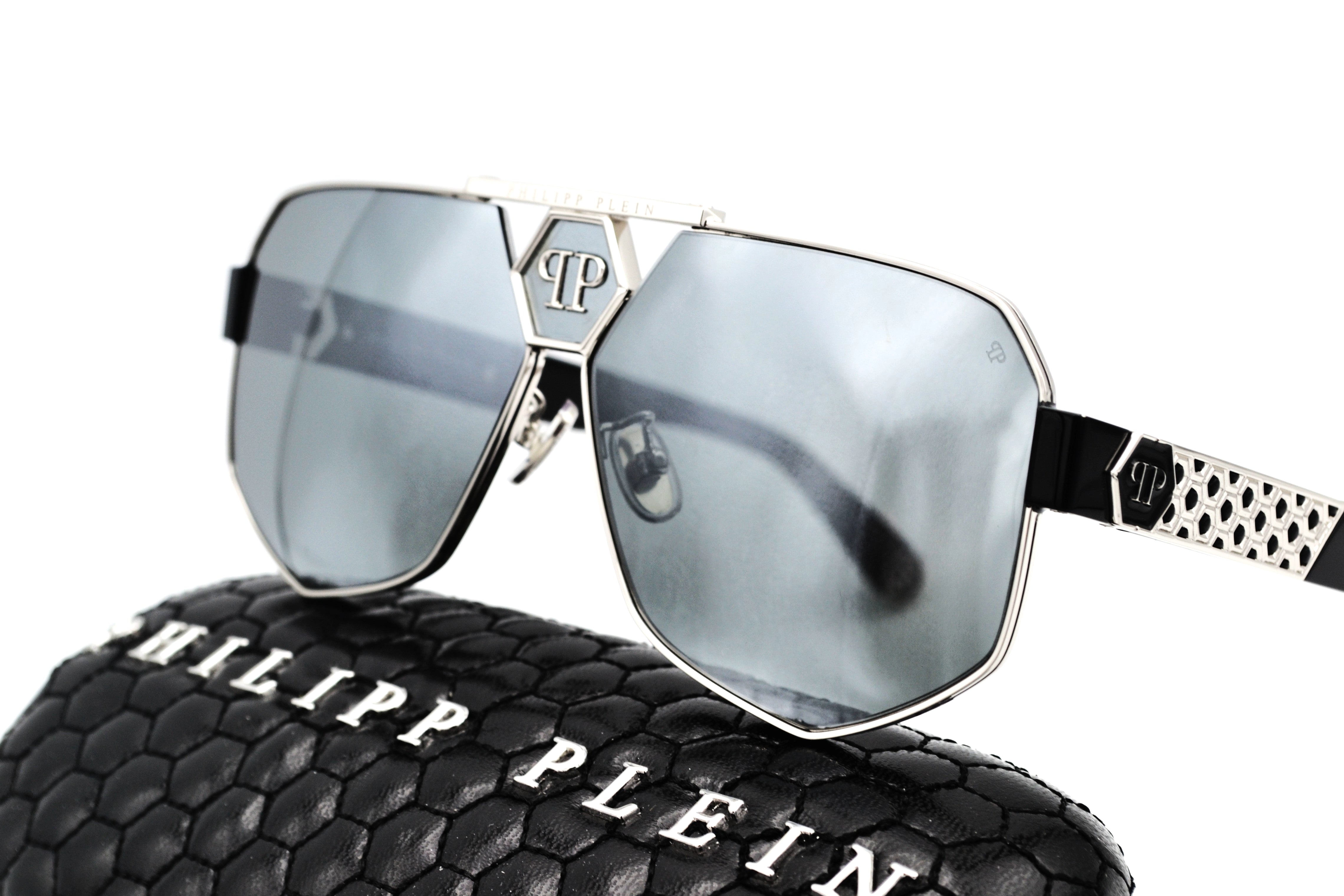 Gafas de sol Philipp Plein - Plein Badge SPP107 Diseño de metal plateado con logo, para hombre