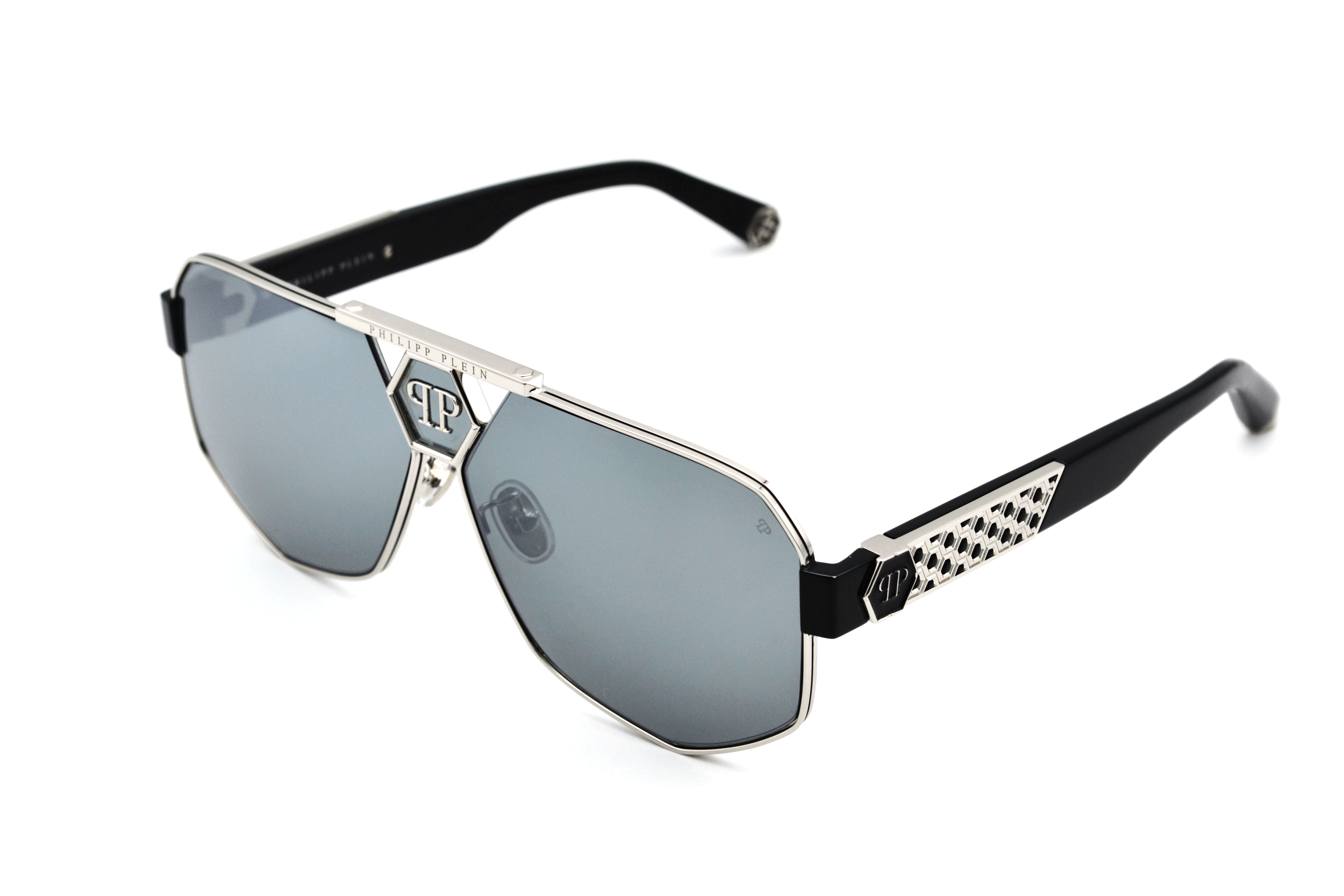 Gafas de sol Philipp Plein - Plein Badge SPP107 Diseño de metal plateado con logo, para hombre