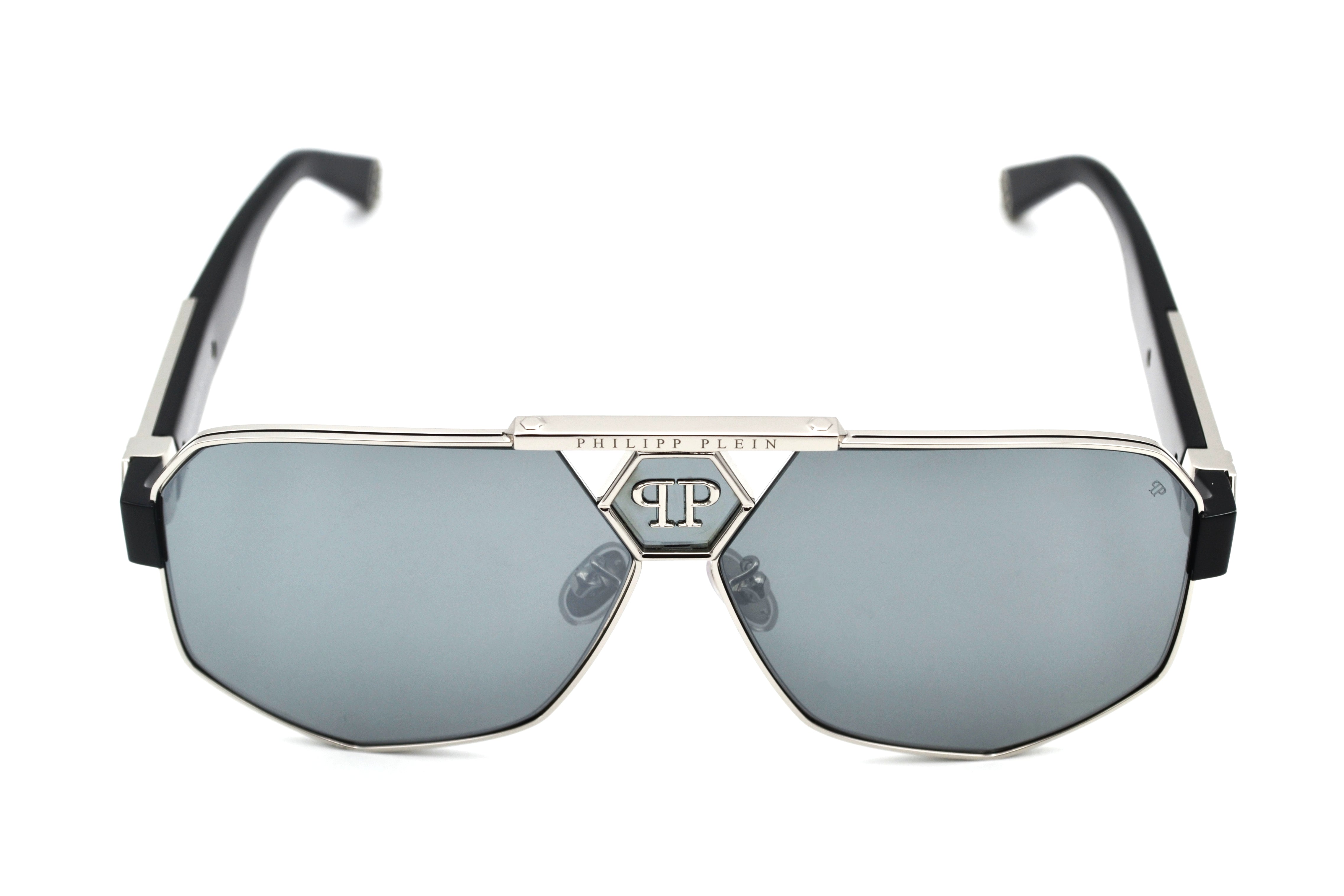 Gafas de sol Philipp Plein - Plein Badge SPP107 Diseño de metal plateado con logo, para hombre