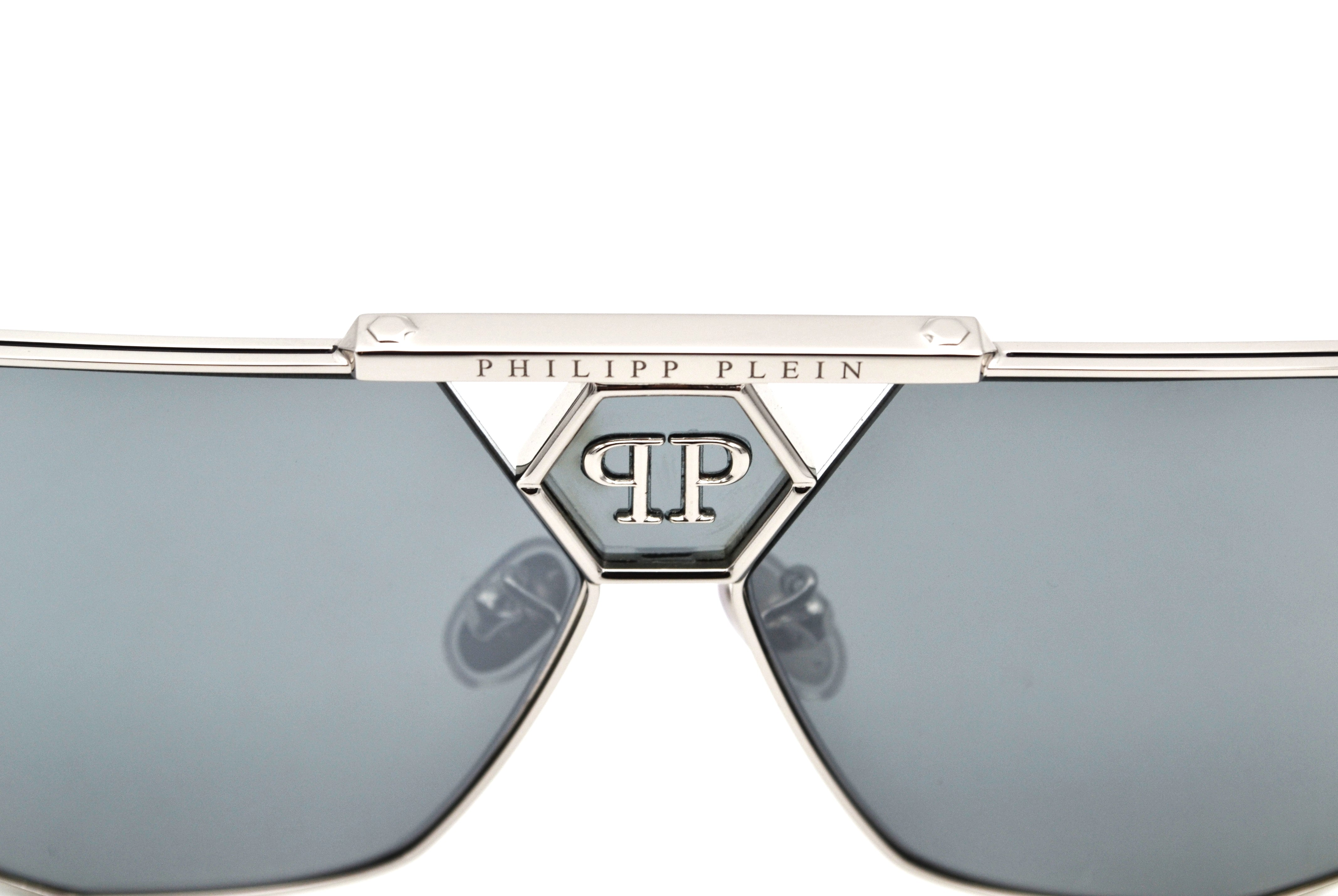 Gafas de sol Philipp Plein - Plein Badge SPP107 Diseño de metal plateado con logo, para hombre