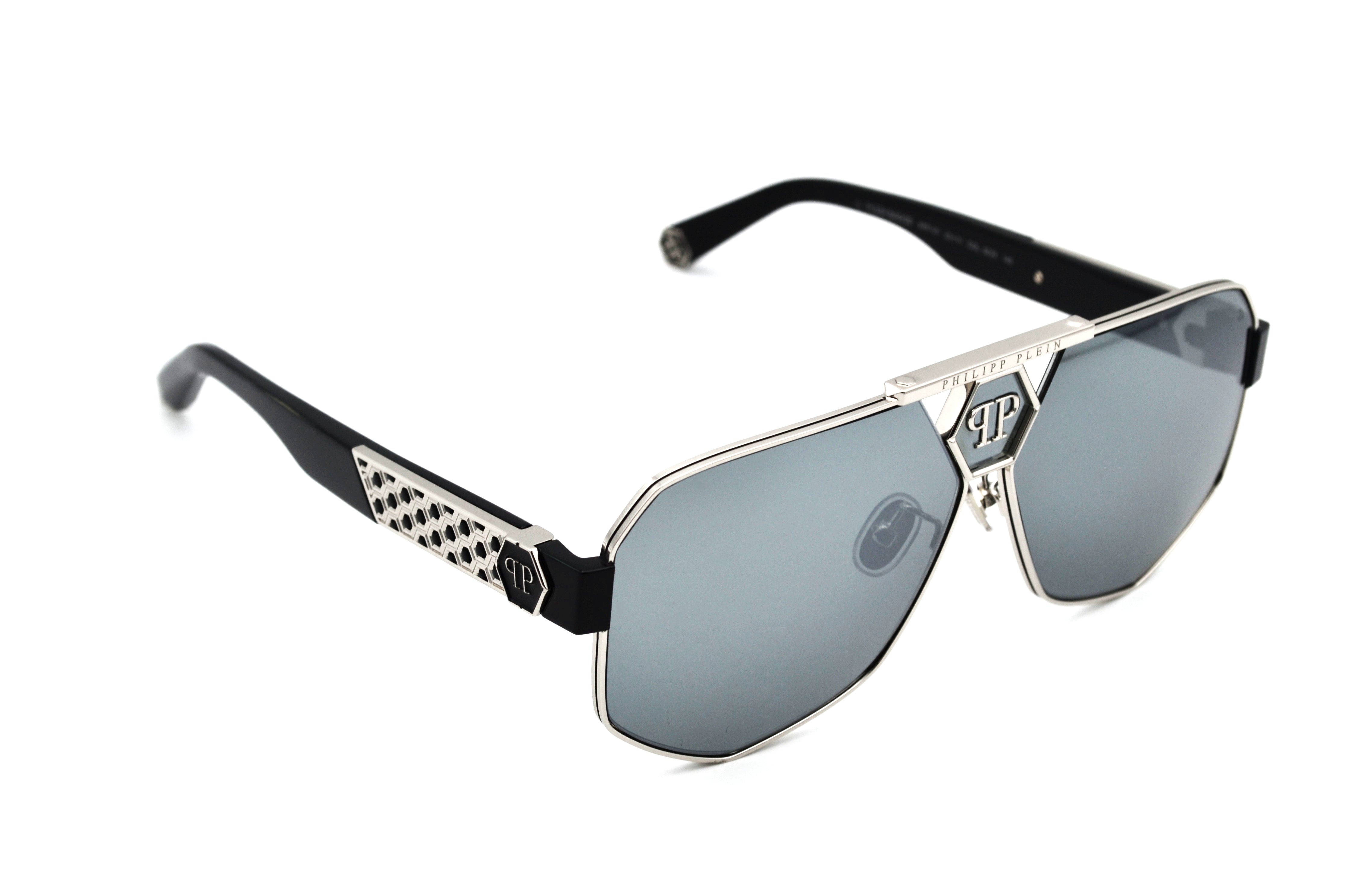 Gafas de sol Philipp Plein - Plein Badge SPP107 Diseño de metal plateado con logo, para hombre