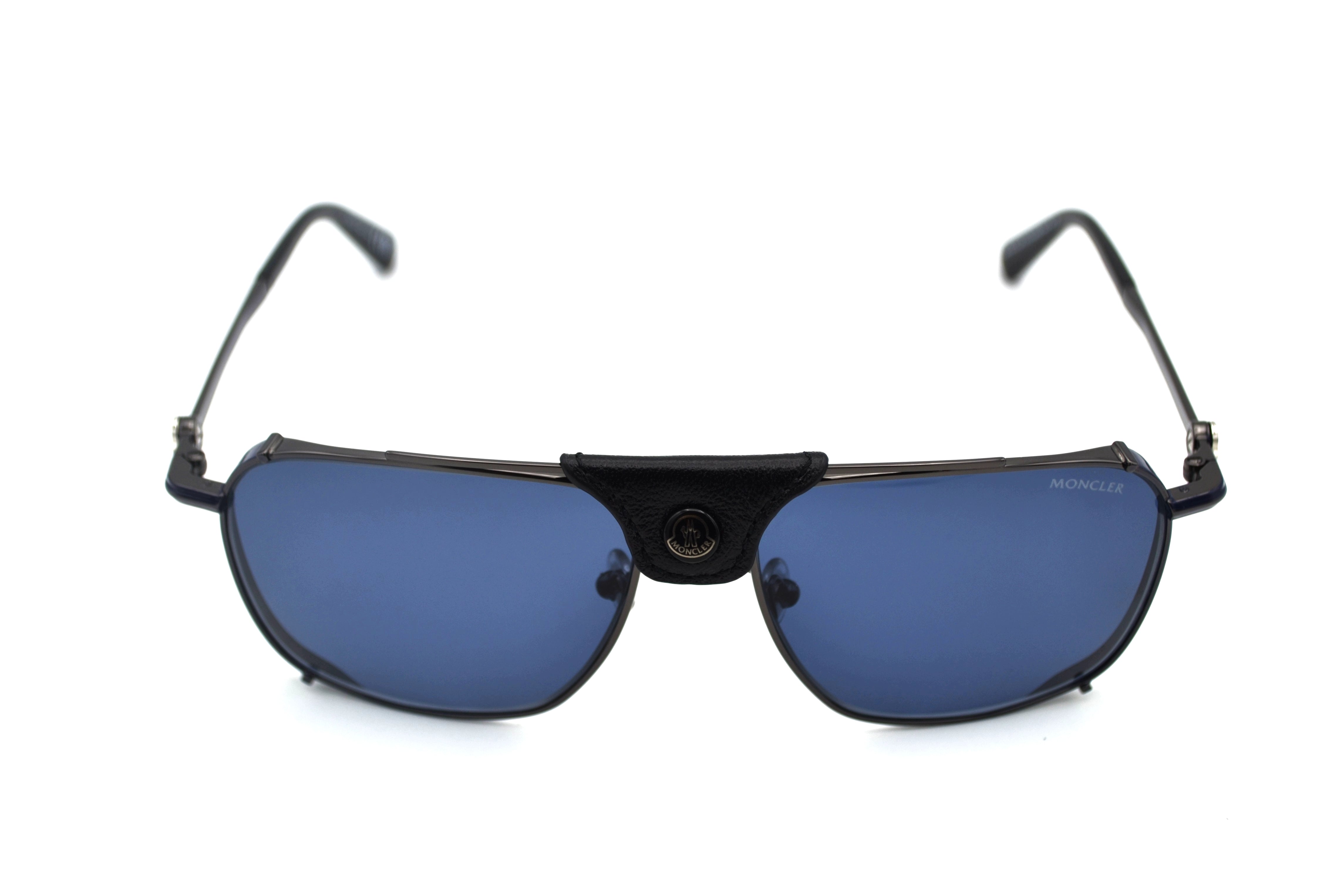 Moncler Gattion ML0287 08V Sunglasses - Polarized Lenses, Rectangular Metal and Leather Design