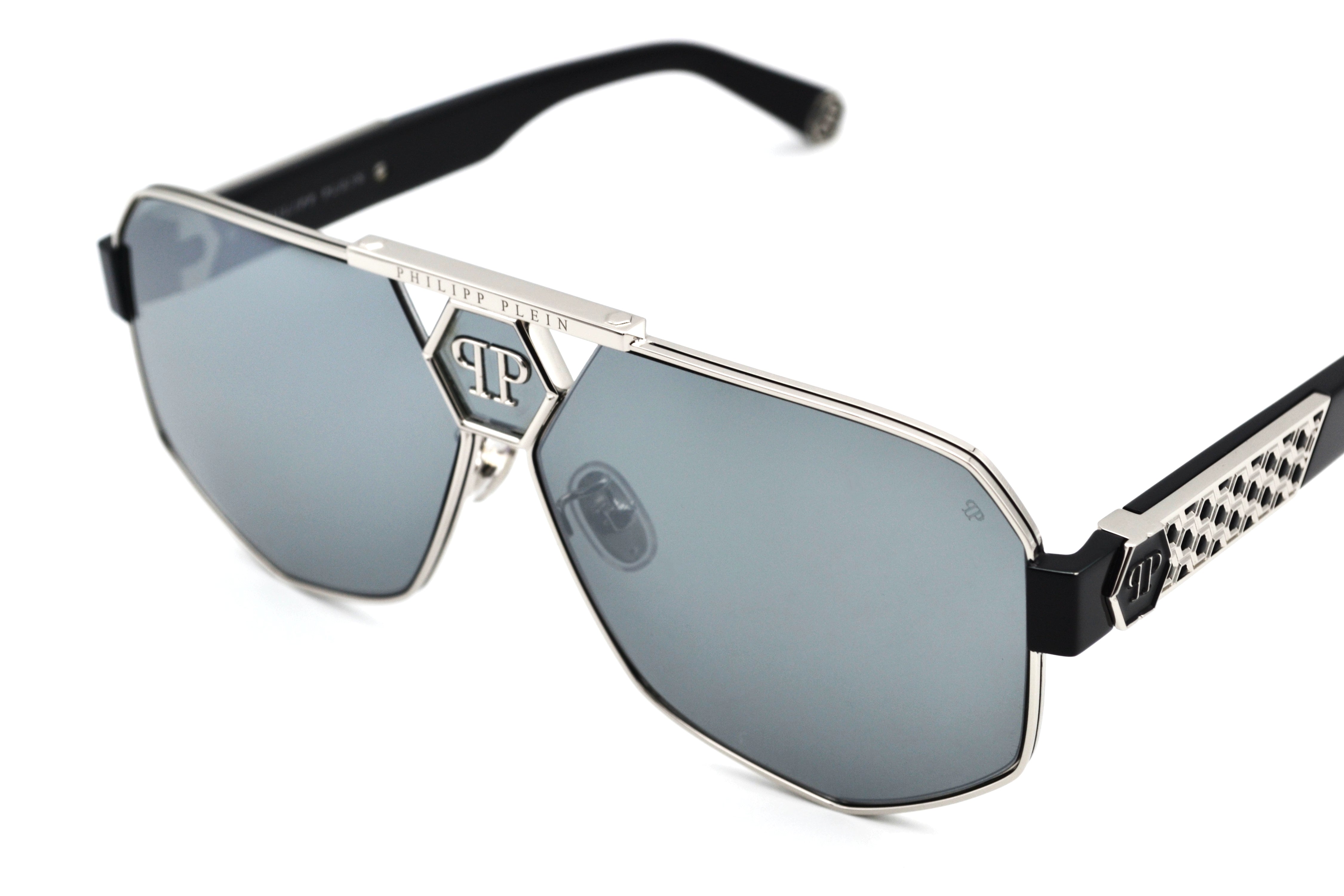 Gafas de sol Philipp Plein - Plein Badge SPP107 Diseño de metal plateado con logo, para hombre