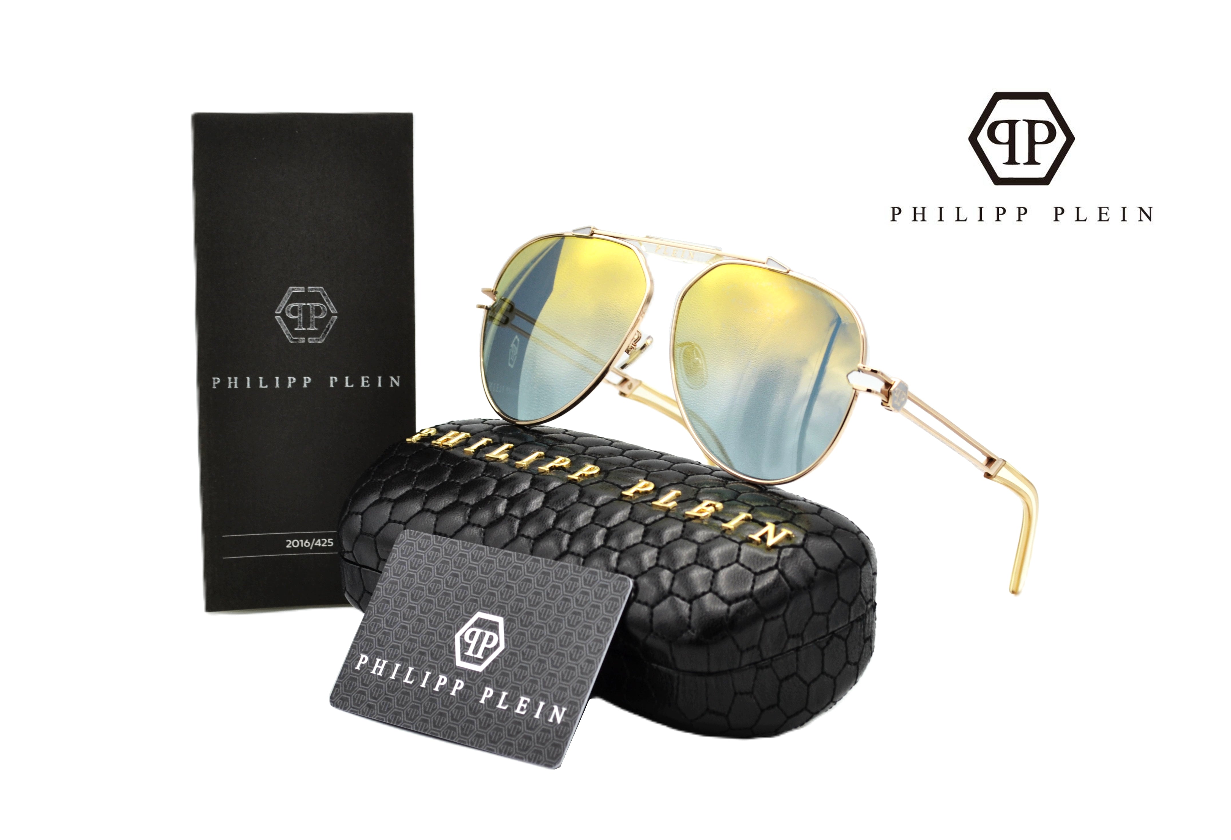 Gafas de sol Philipp Plein - GOLDEN PLEIN SEVENTIES SPP048 Diseño de metal dorado para hombre