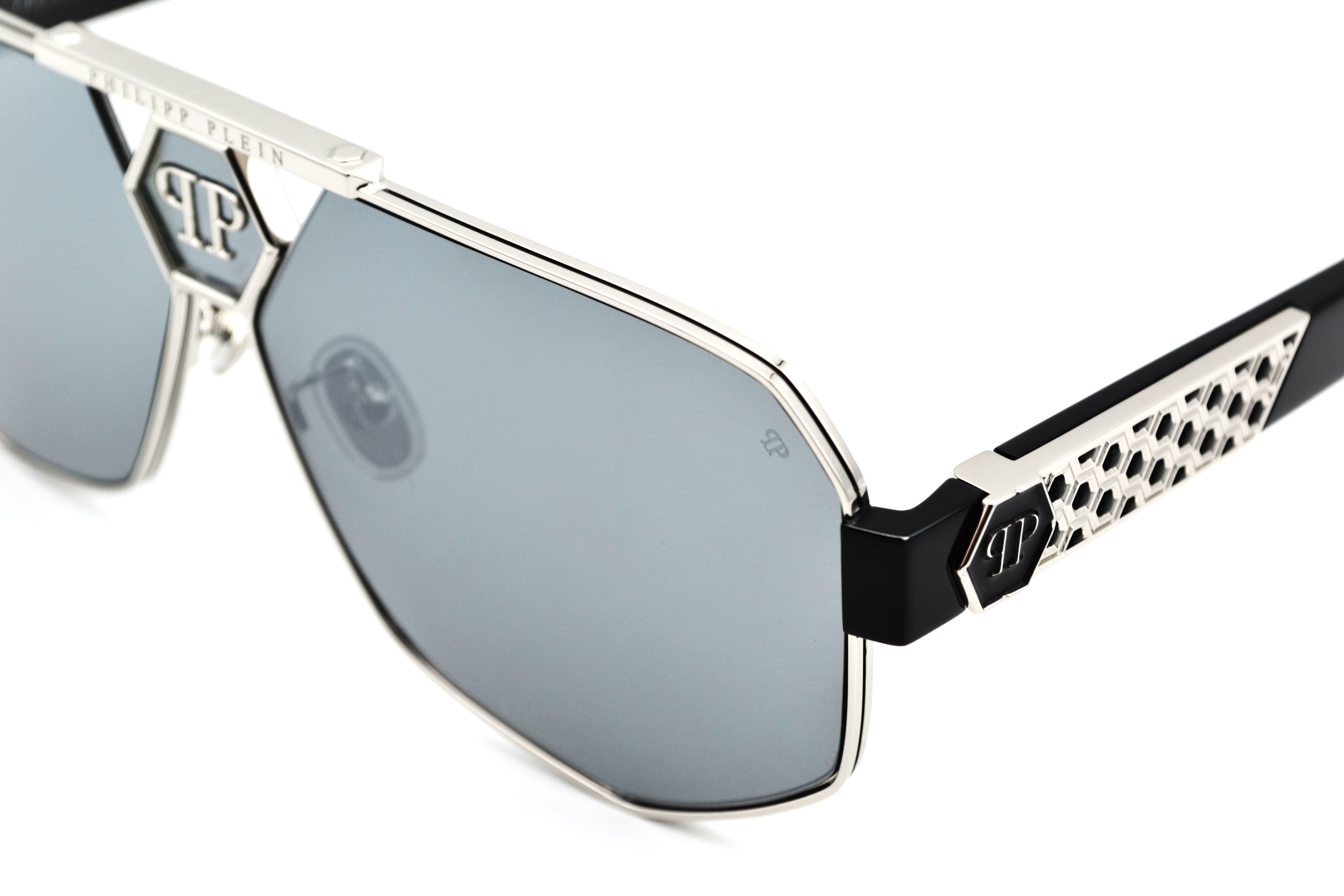 Gafas de sol Philipp Plein - Plein Badge SPP107 Diseño de metal plateado con logo, para hombre