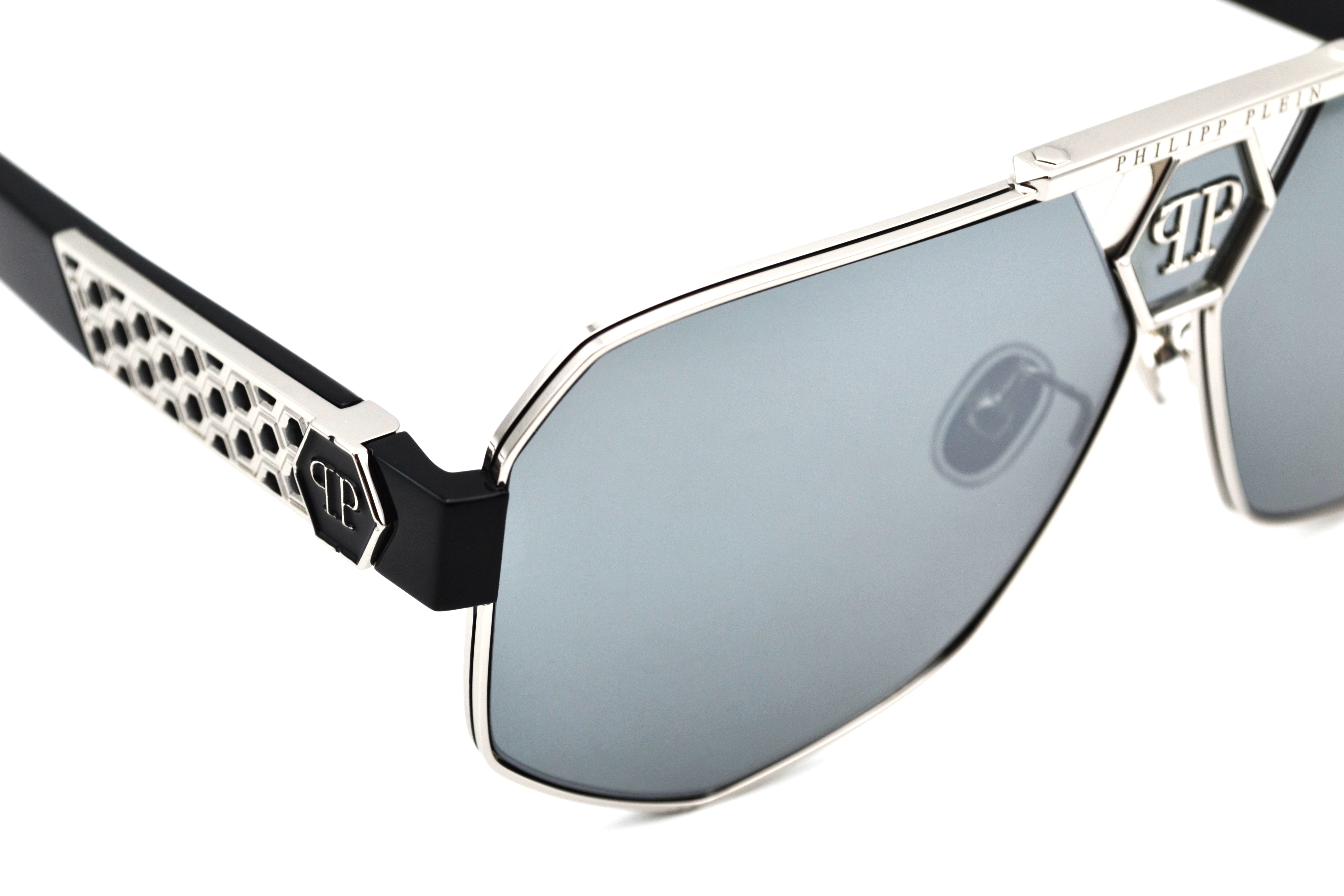 Gafas de sol Philipp Plein - Plein Badge SPP107 Diseño de metal plateado con logo, para hombre