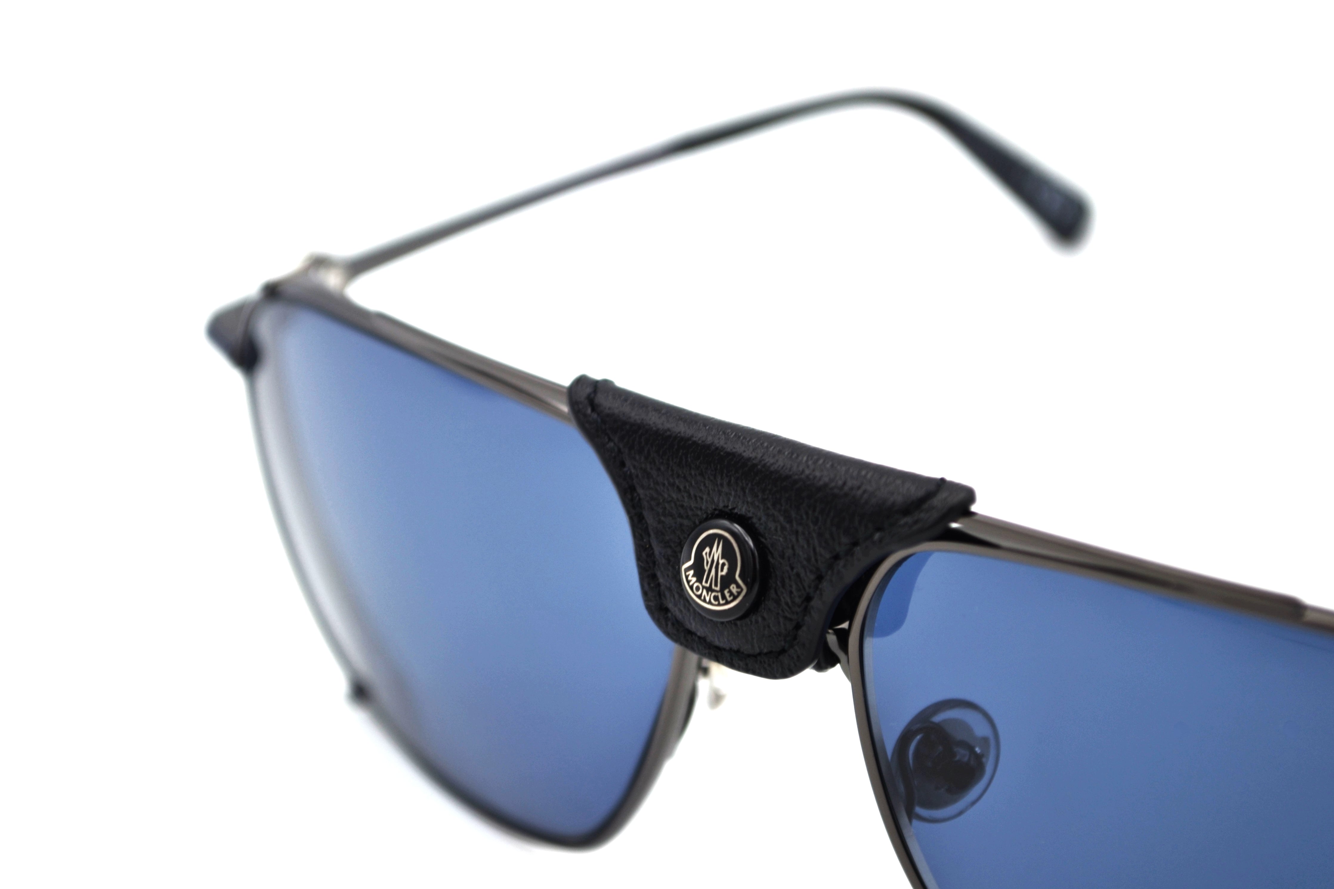 Moncler Gattion ML0287 08V Sunglasses - Polarized Lenses, Rectangular Metal and Leather Design
