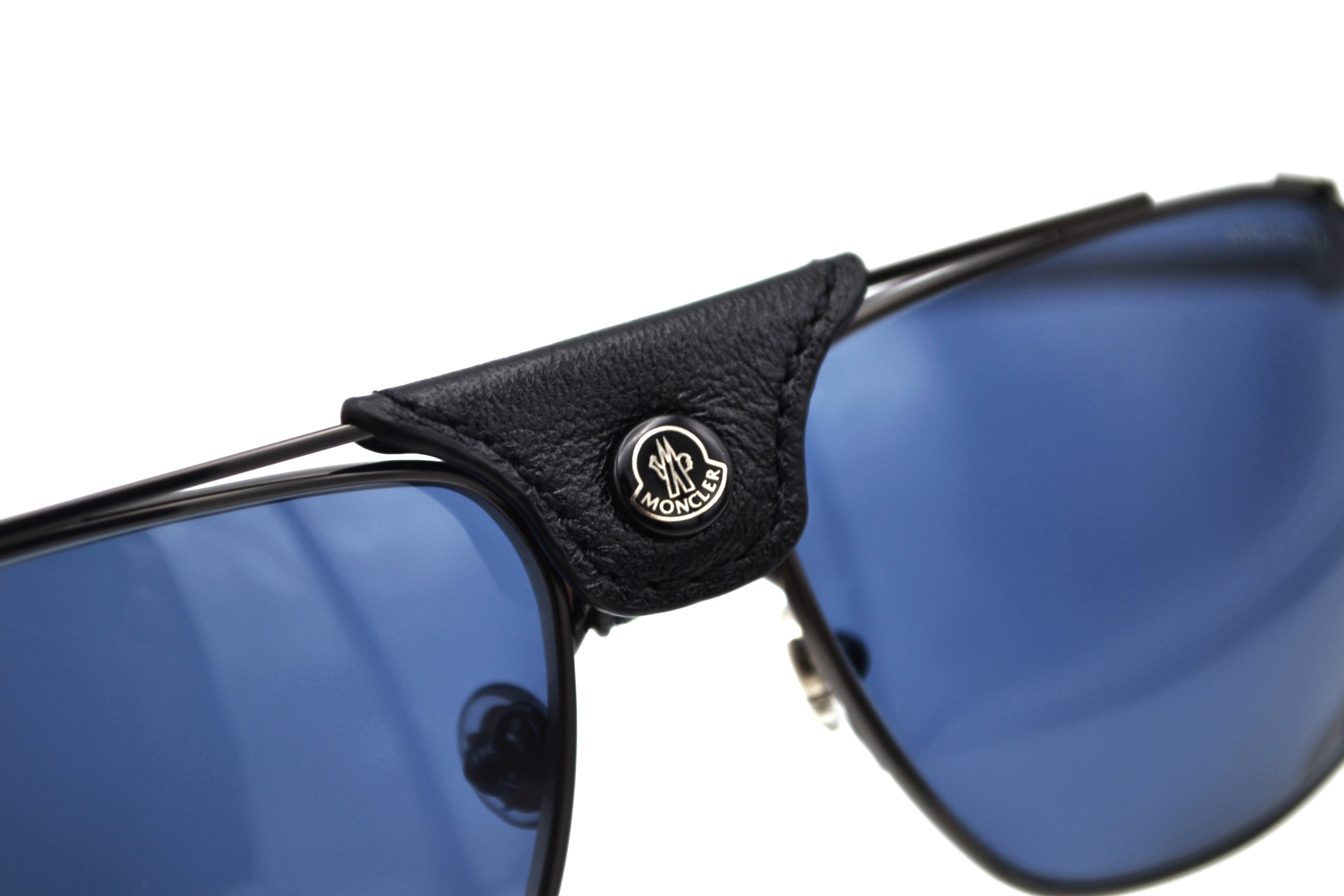 Moncler Gattion ML0287 08V Sunglasses - Polarized Lenses, Rectangular Metal and Leather Design