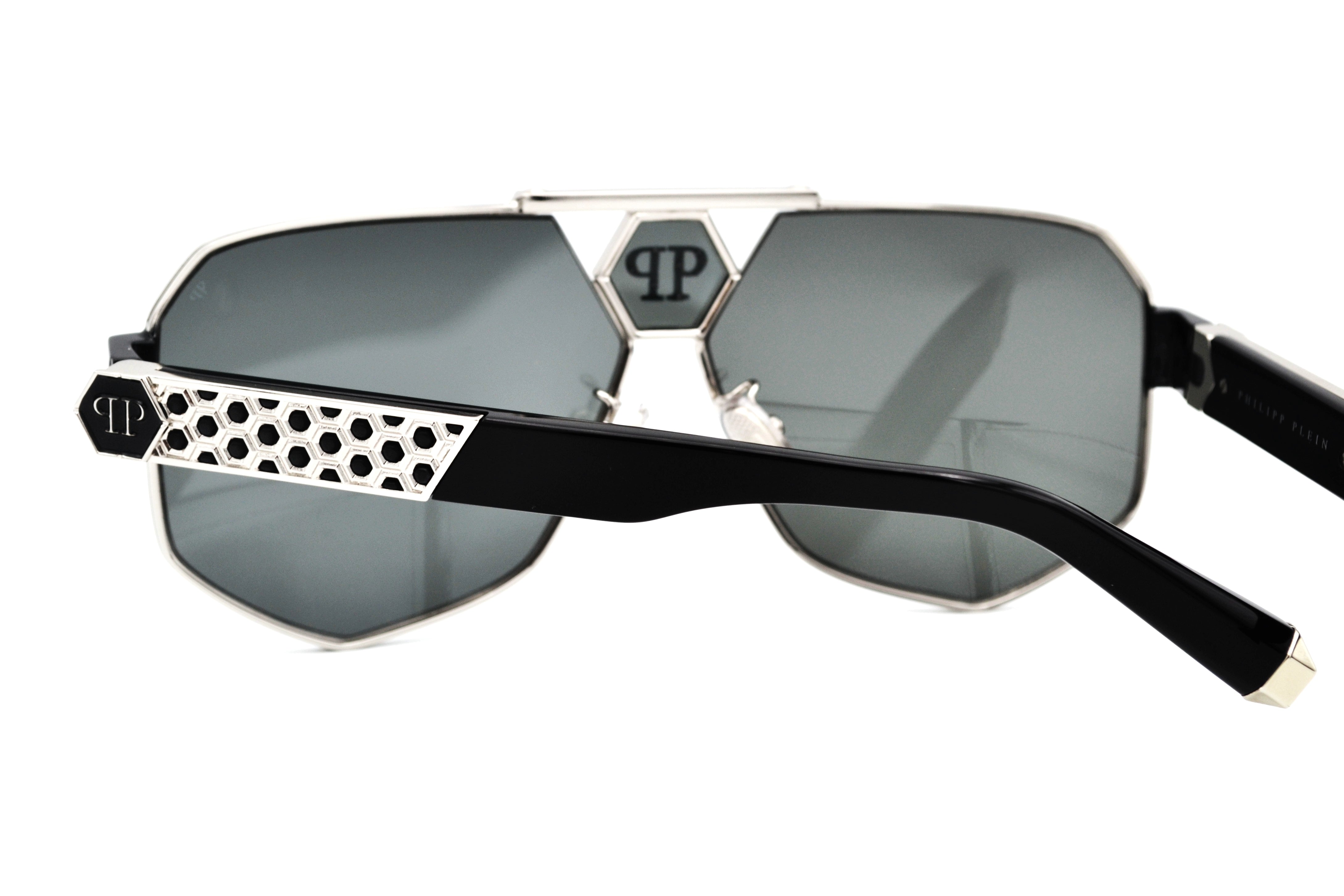 Gafas de sol Philipp Plein - Plein Badge SPP107 Diseño de metal plateado con logo, para hombre