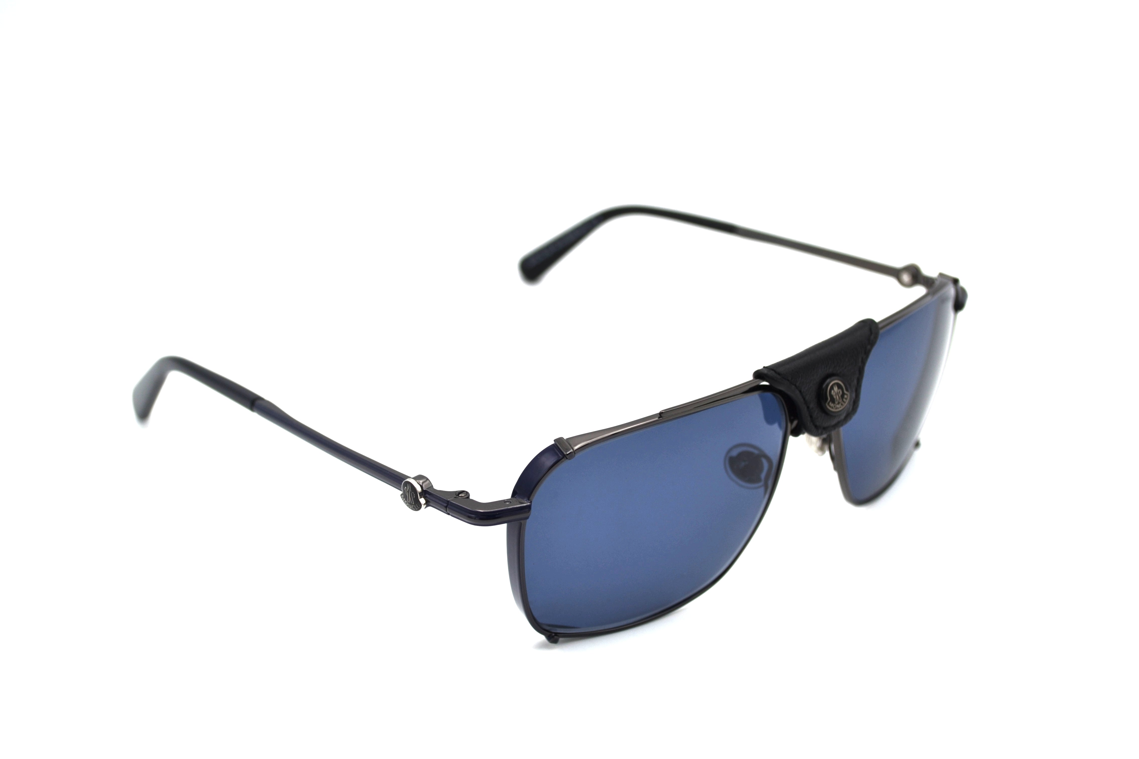 Moncler Gattion ML0287 08V Sunglasses - Polarized Lenses, Rectangular Metal and Leather Design