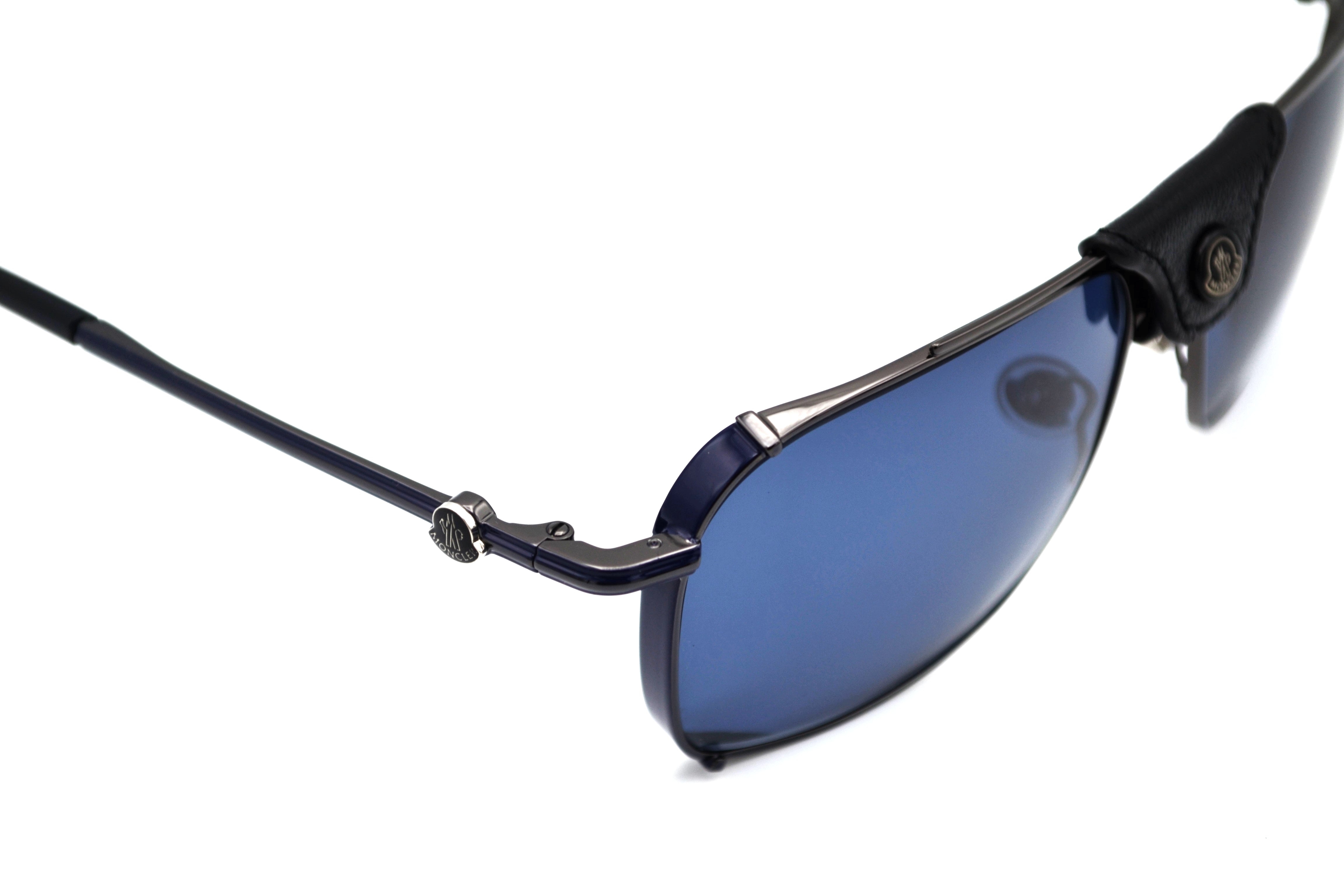 Moncler Gattion ML0287 08V Sunglasses - Polarized Lenses, Rectangular Metal and Leather Design
