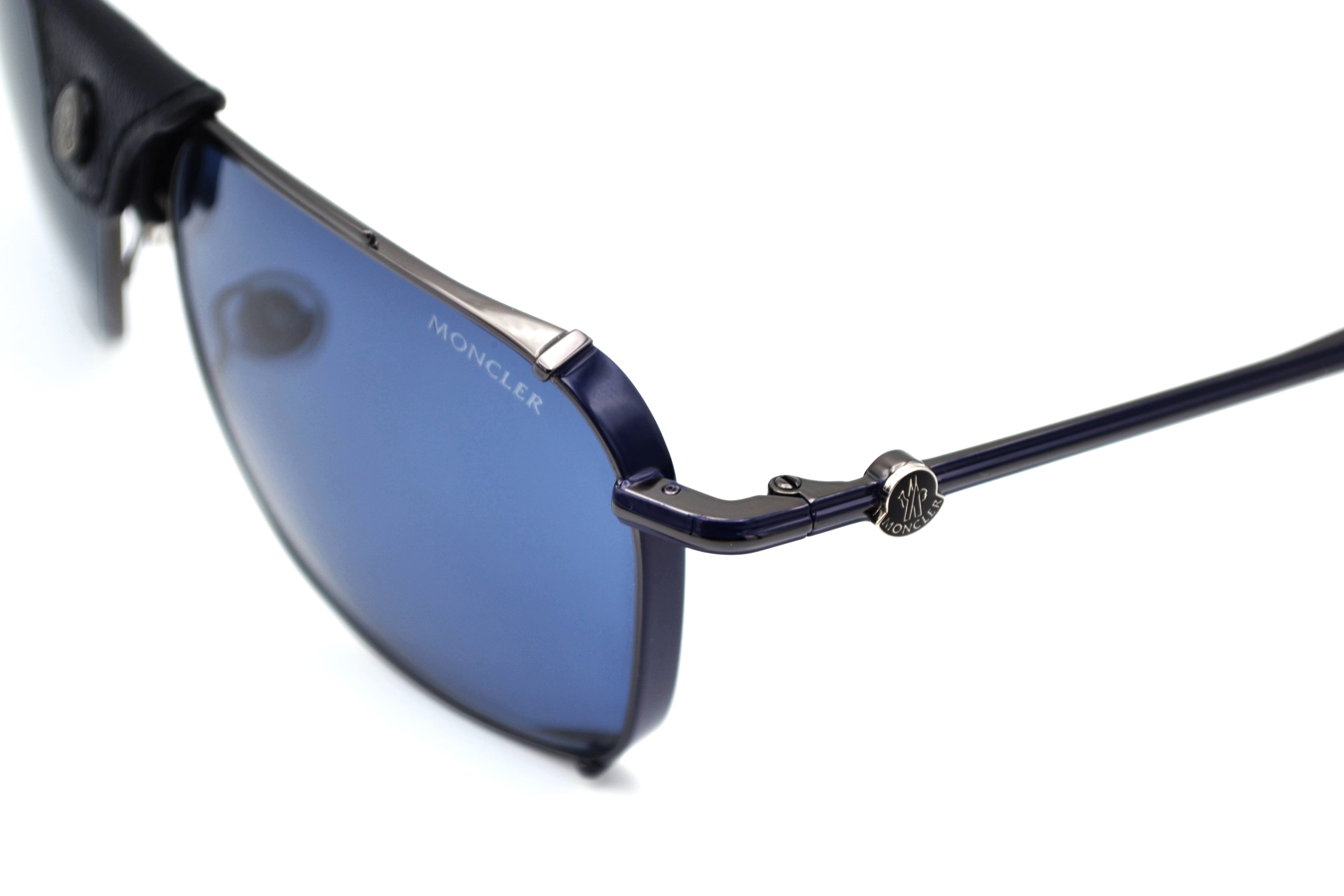 Moncler Gattion ML0287 08V Sunglasses - Polarized Lenses, Rectangular Metal and Leather Design