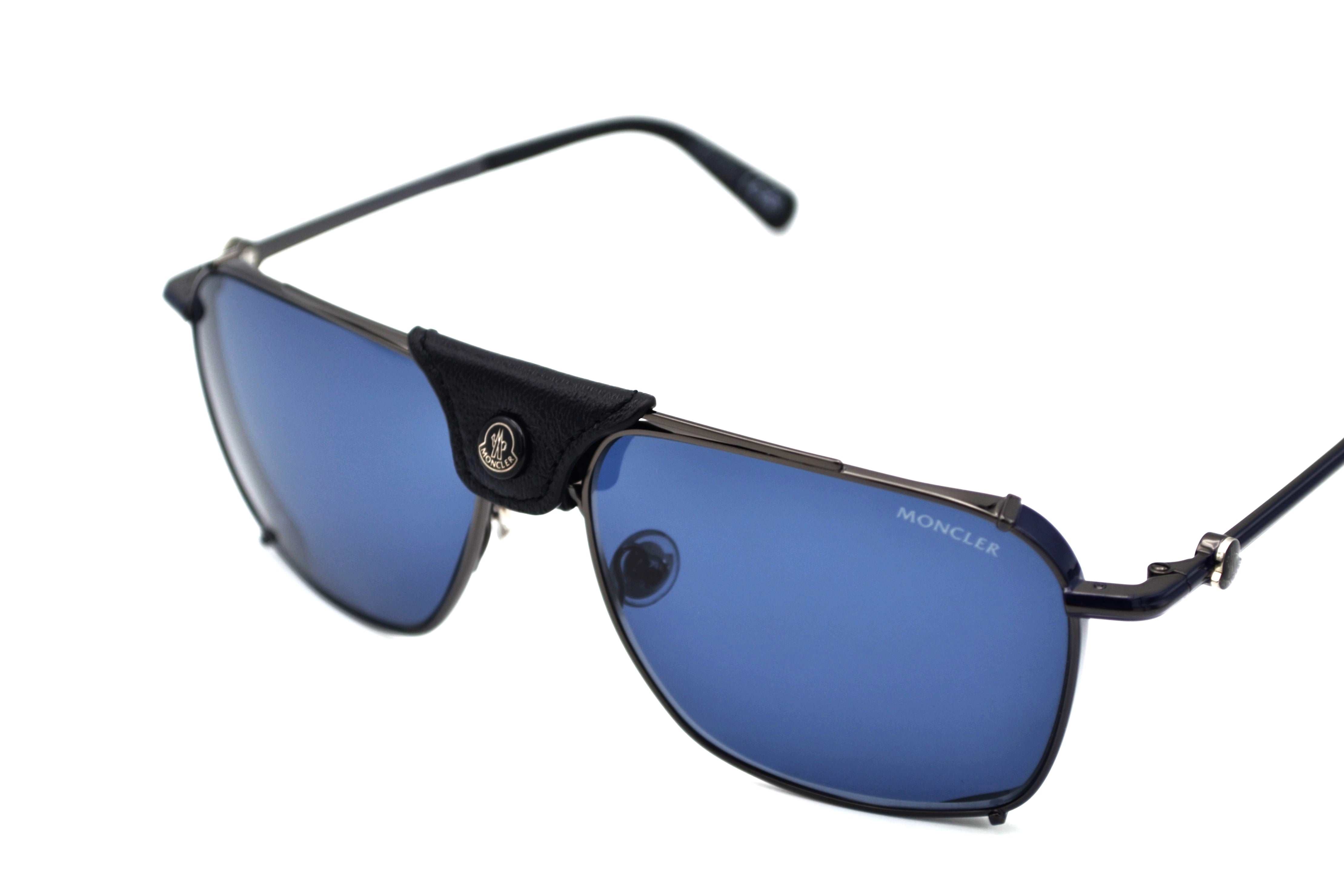 Moncler Gattion ML0287 08V Sunglasses - Polarized Lenses, Rectangular Metal and Leather Design