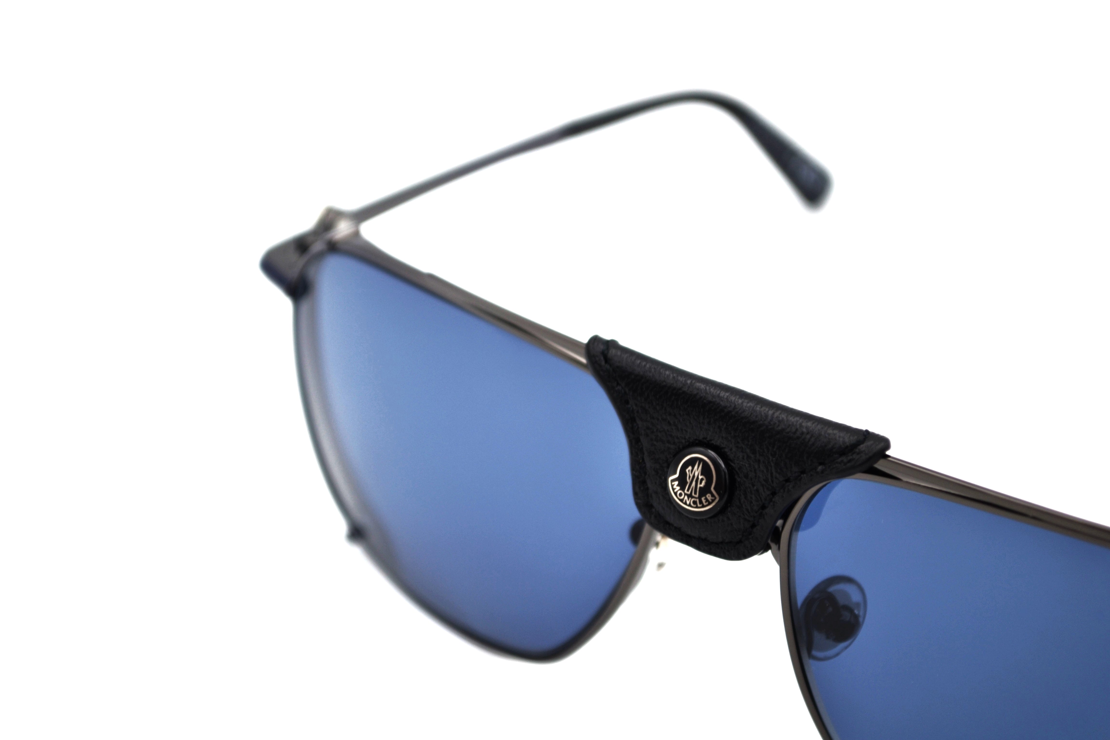 Moncler Gattion ML0287 08V Sunglasses - Polarized Lenses, Rectangular Metal and Leather Design