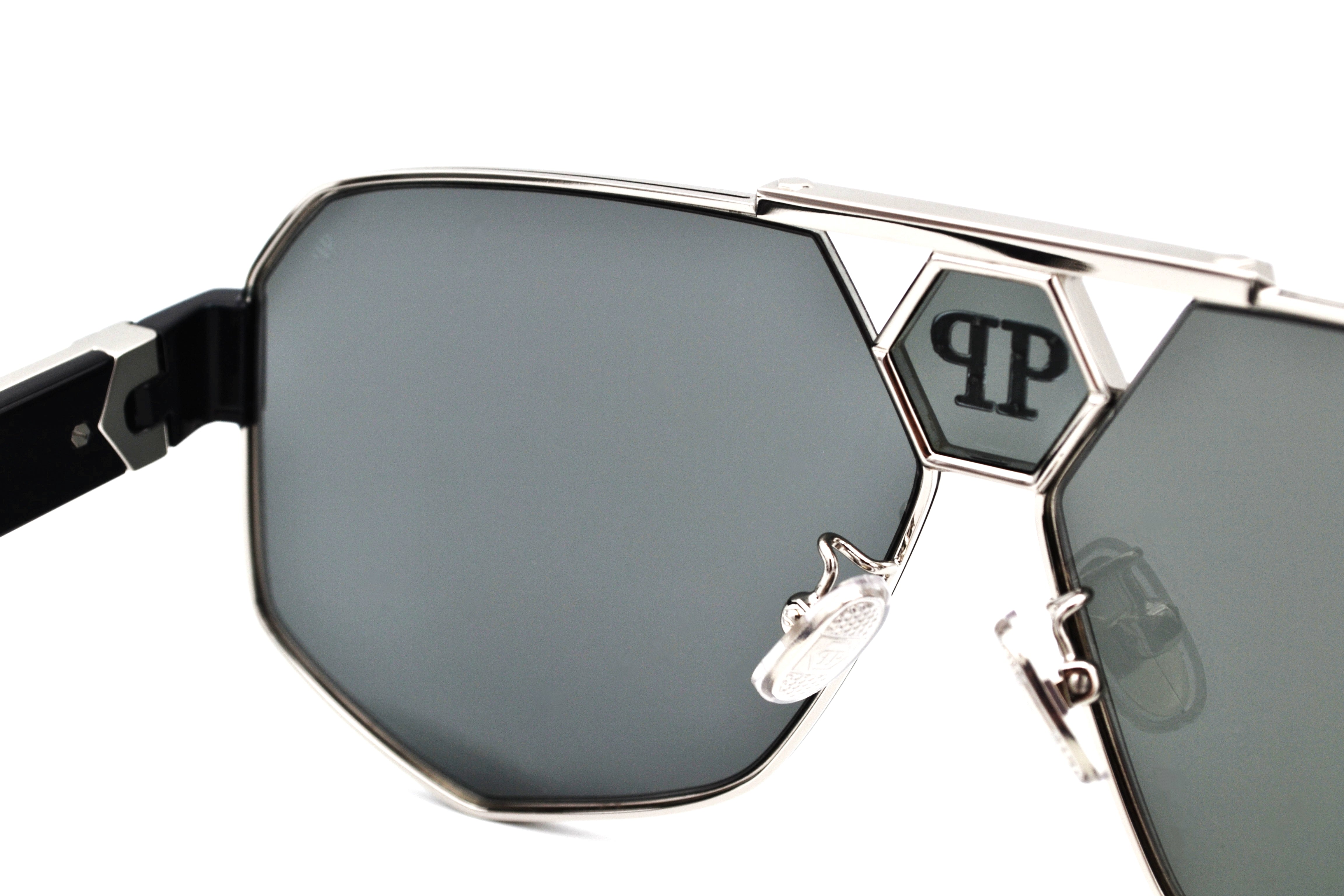 Gafas de sol Philipp Plein - Plein Badge SPP107 Diseño de metal plateado con logo, para hombre