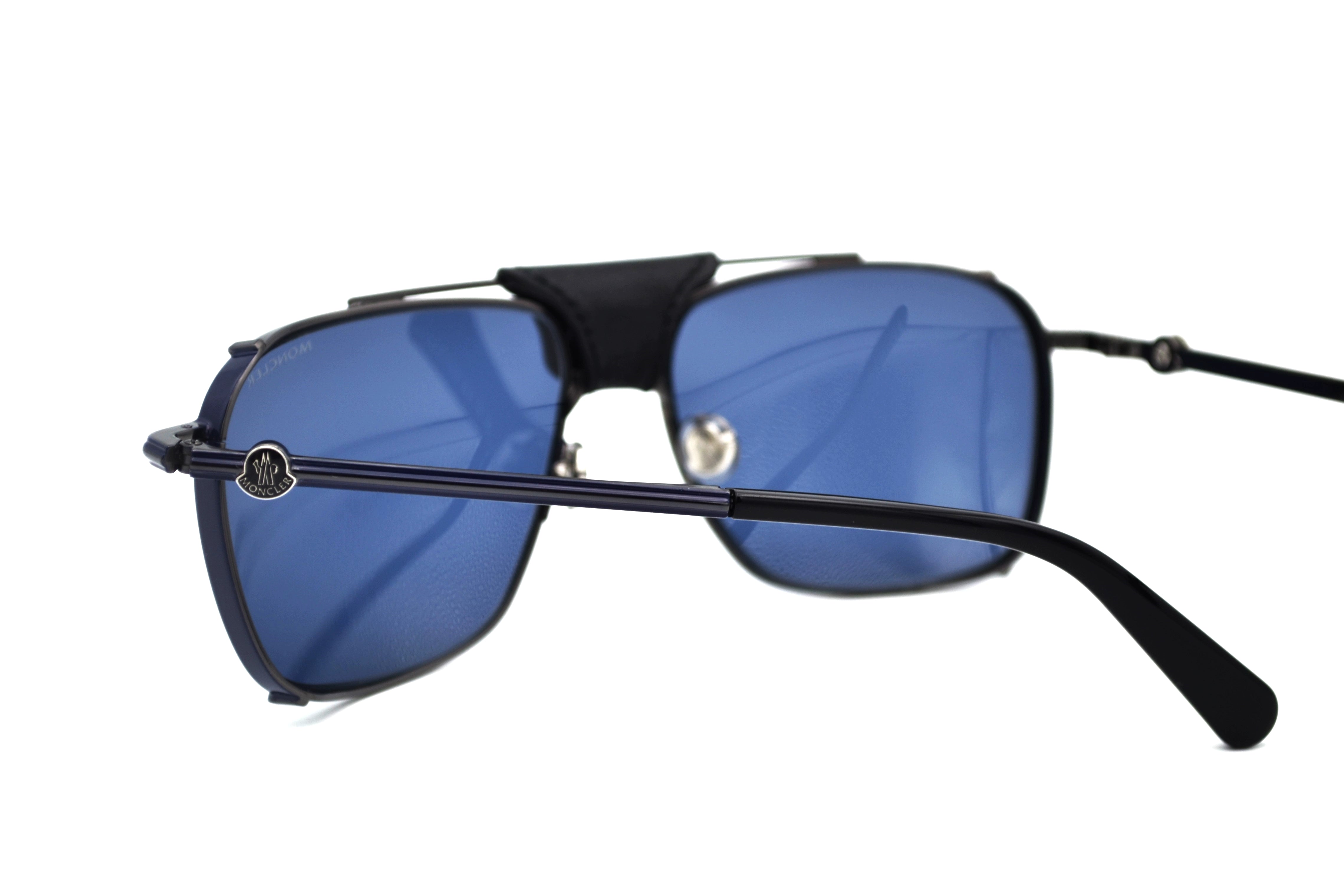 Moncler Gattion ML0287 08V Sunglasses - Polarized Lenses, Rectangular Metal and Leather Design