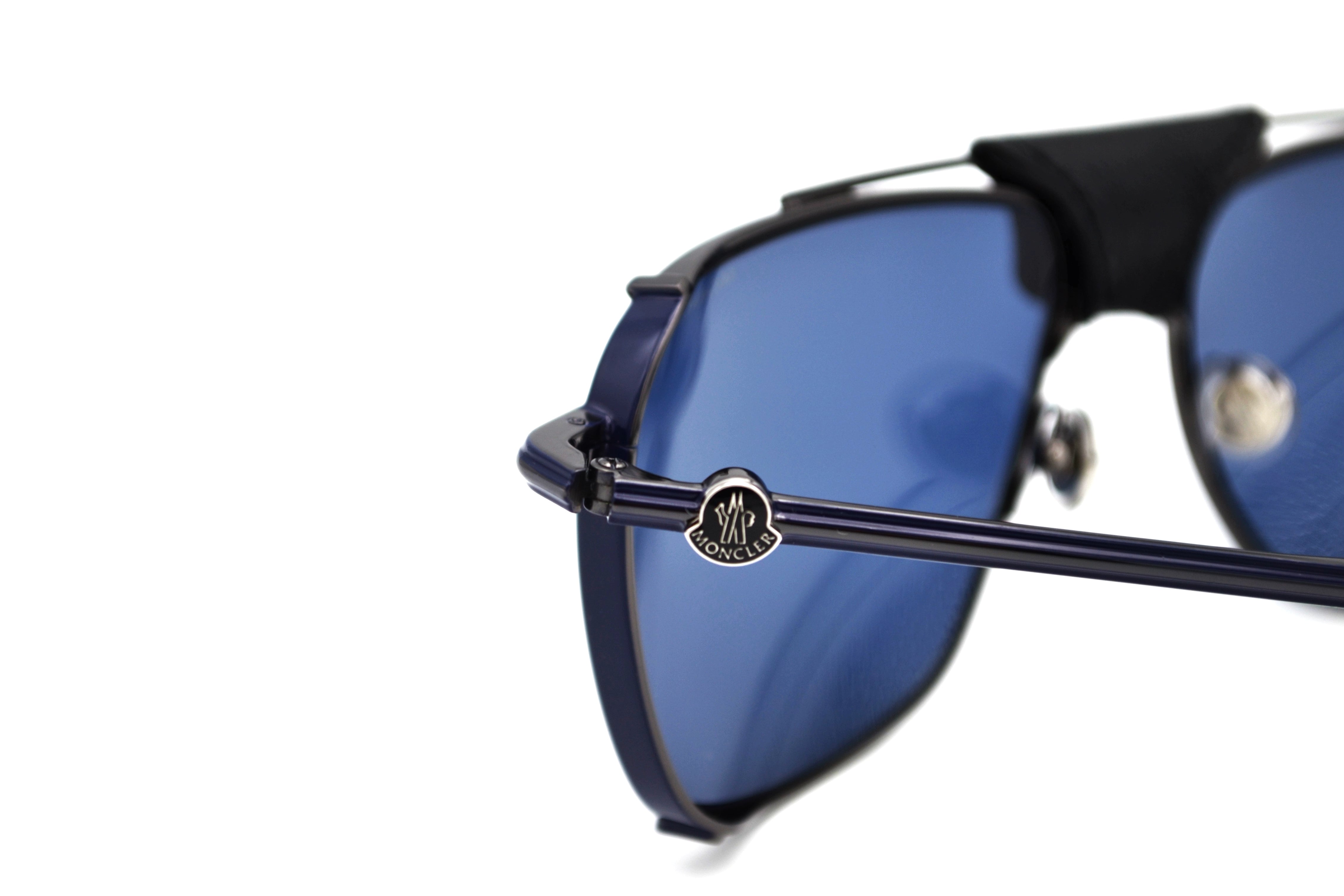 Moncler Gattion ML0287 08V Sunglasses - Polarized Lenses, Rectangular Metal and Leather Design