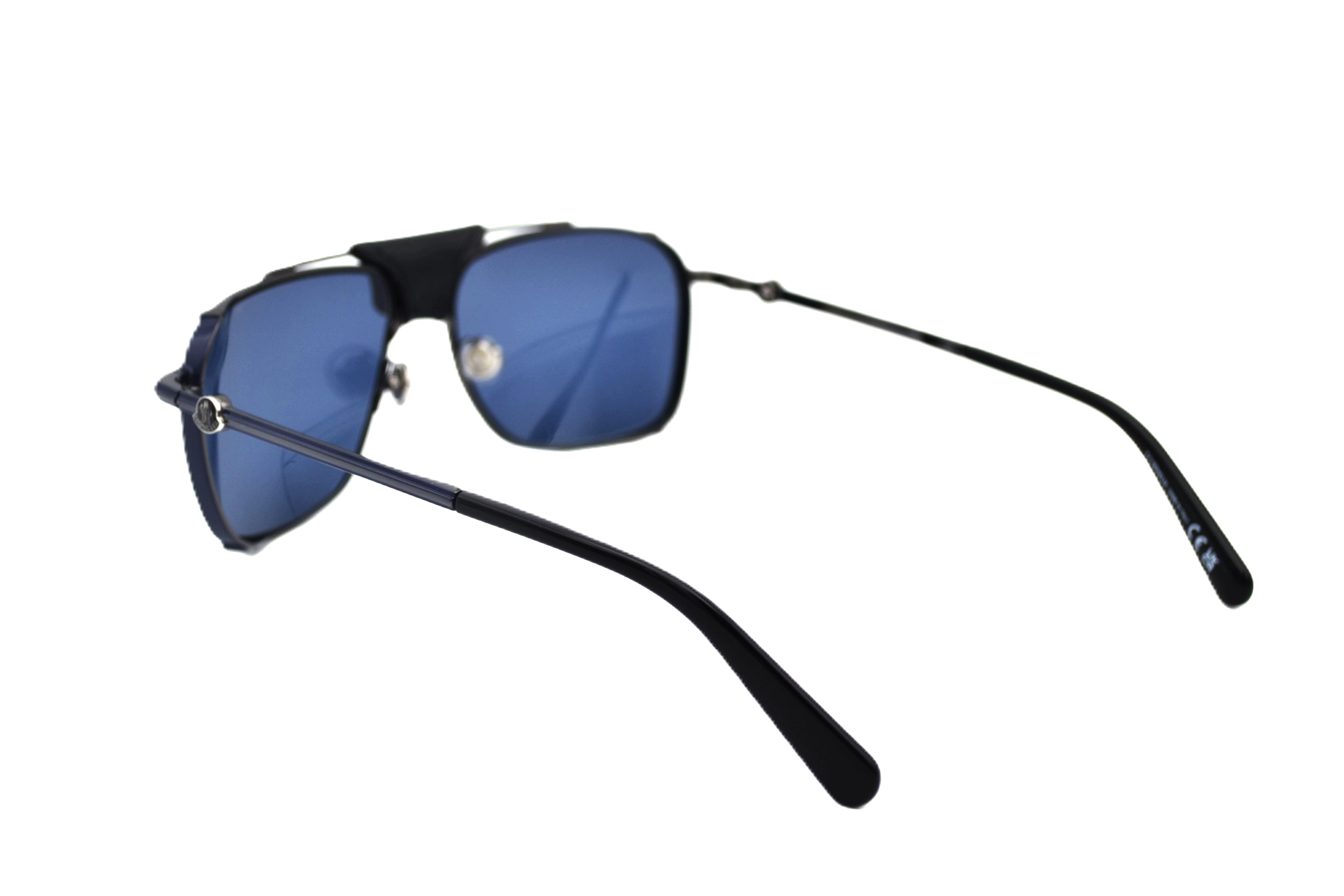 Moncler Gattion ML0287 08V Sunglasses - Polarized Lenses, Rectangular Metal and Leather Design