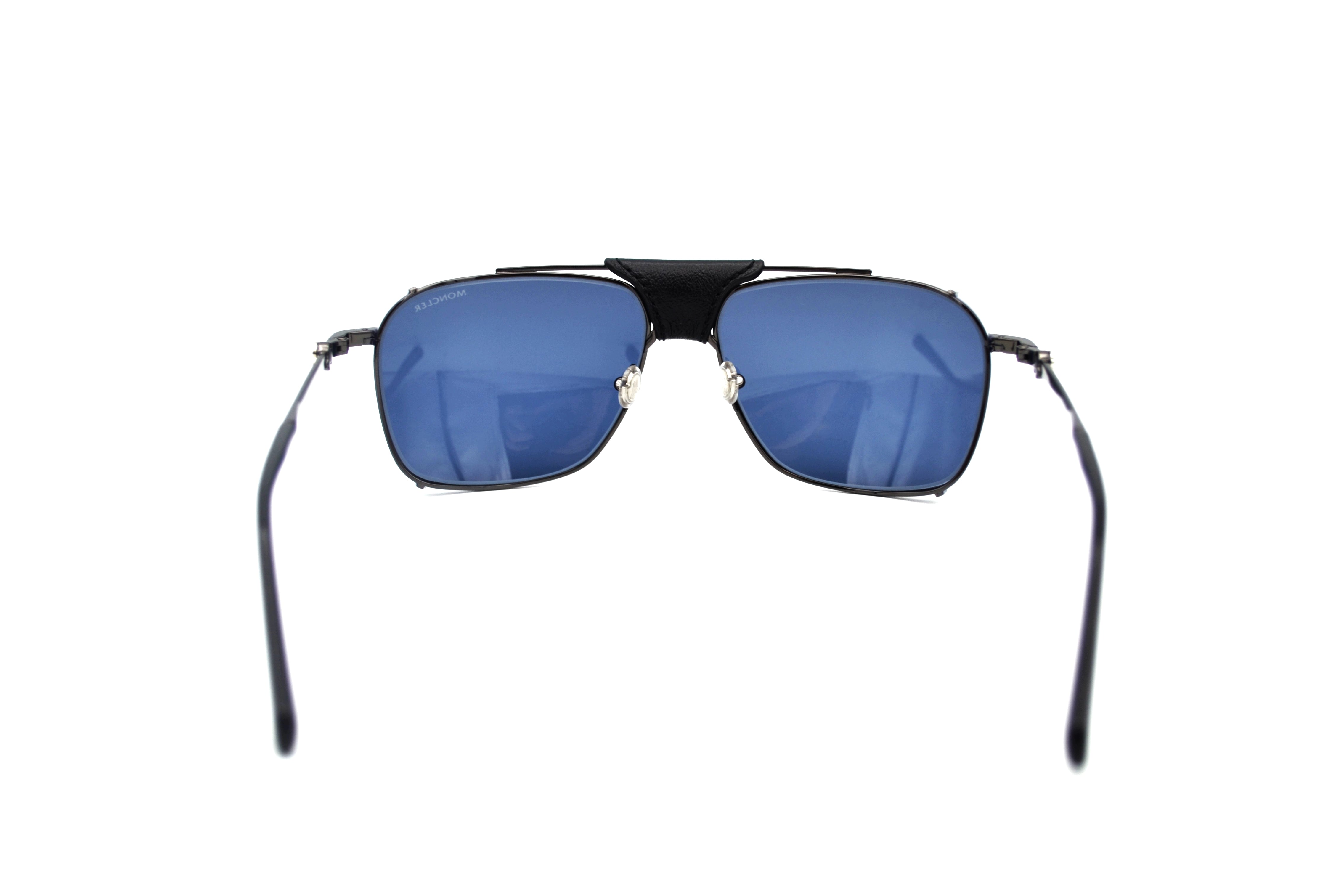Moncler Gattion ML0287 08V Sunglasses - Polarized Lenses, Rectangular Metal and Leather Design
