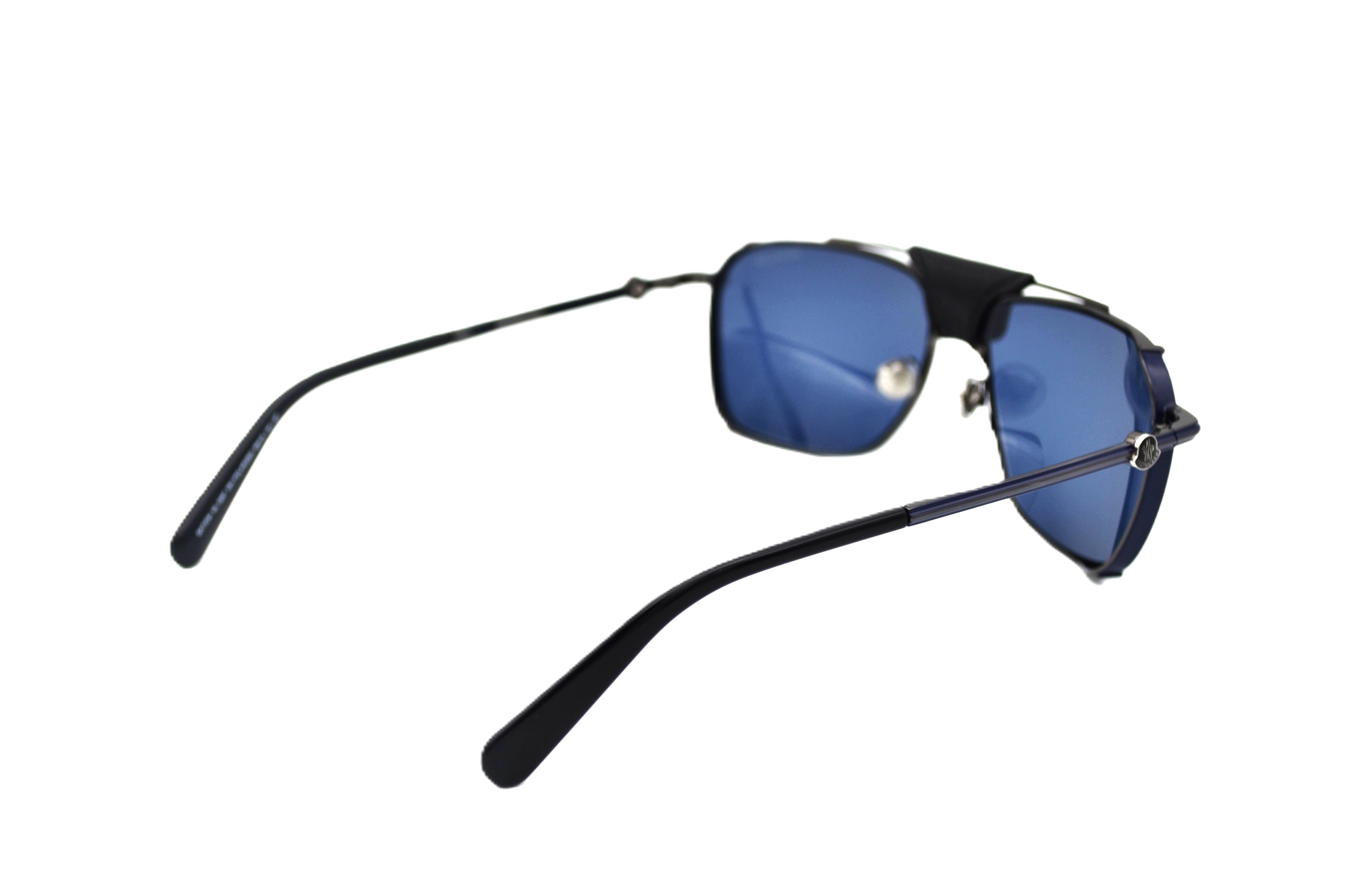 Moncler Gattion ML0287 08V Sunglasses - Polarized Lenses, Rectangular Metal and Leather Design